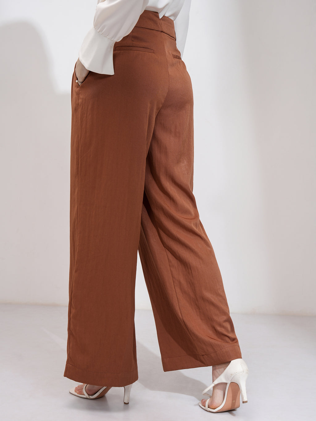 Tokyo Talkies Women Rust Solid Flared Casual Trouser - Rust - Image 3