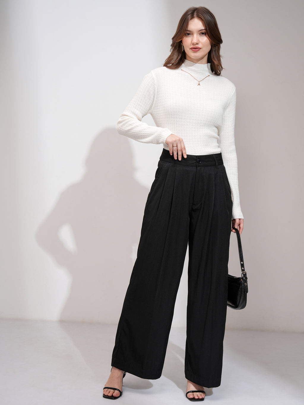 Tokyo Talkies Women Black Solid Wide Leg Casual Trouser - Black - Image 2