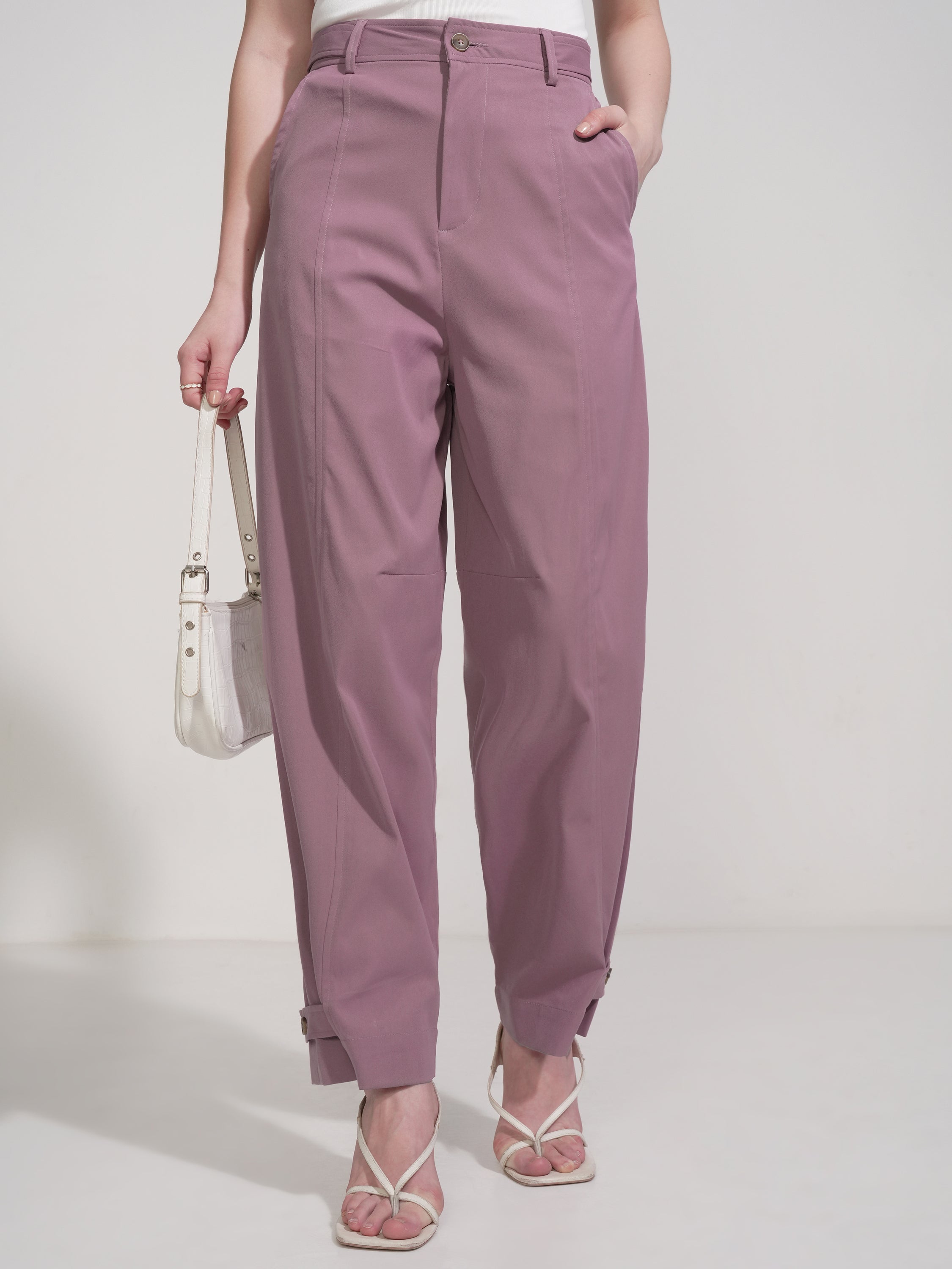 Tokyo Talkies Women Pink Solid Regular Fit Casual Trouser - Pink - Image 1