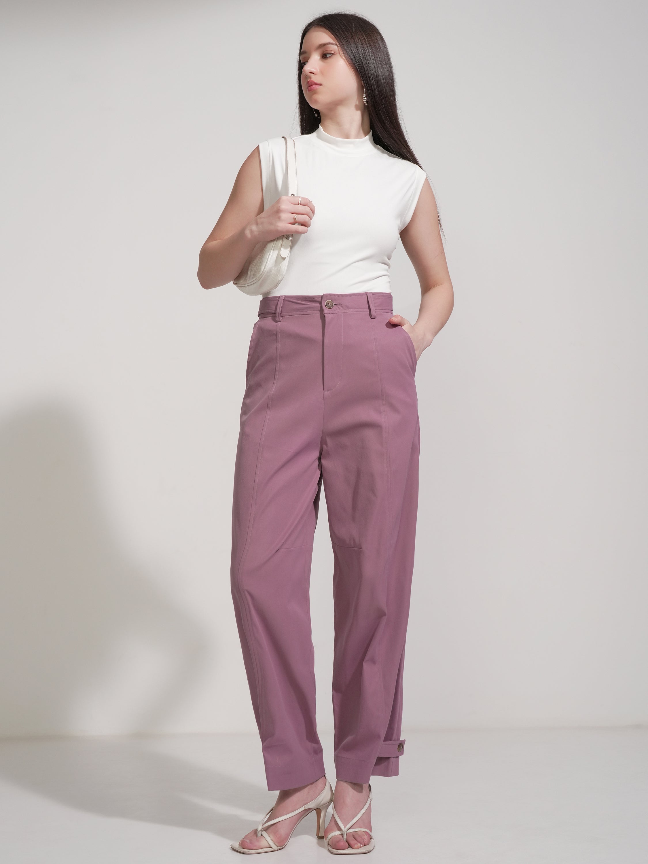 Tokyo Talkies Women Pink Solid Regular Fit Casual Trouser - Pink - Image 2