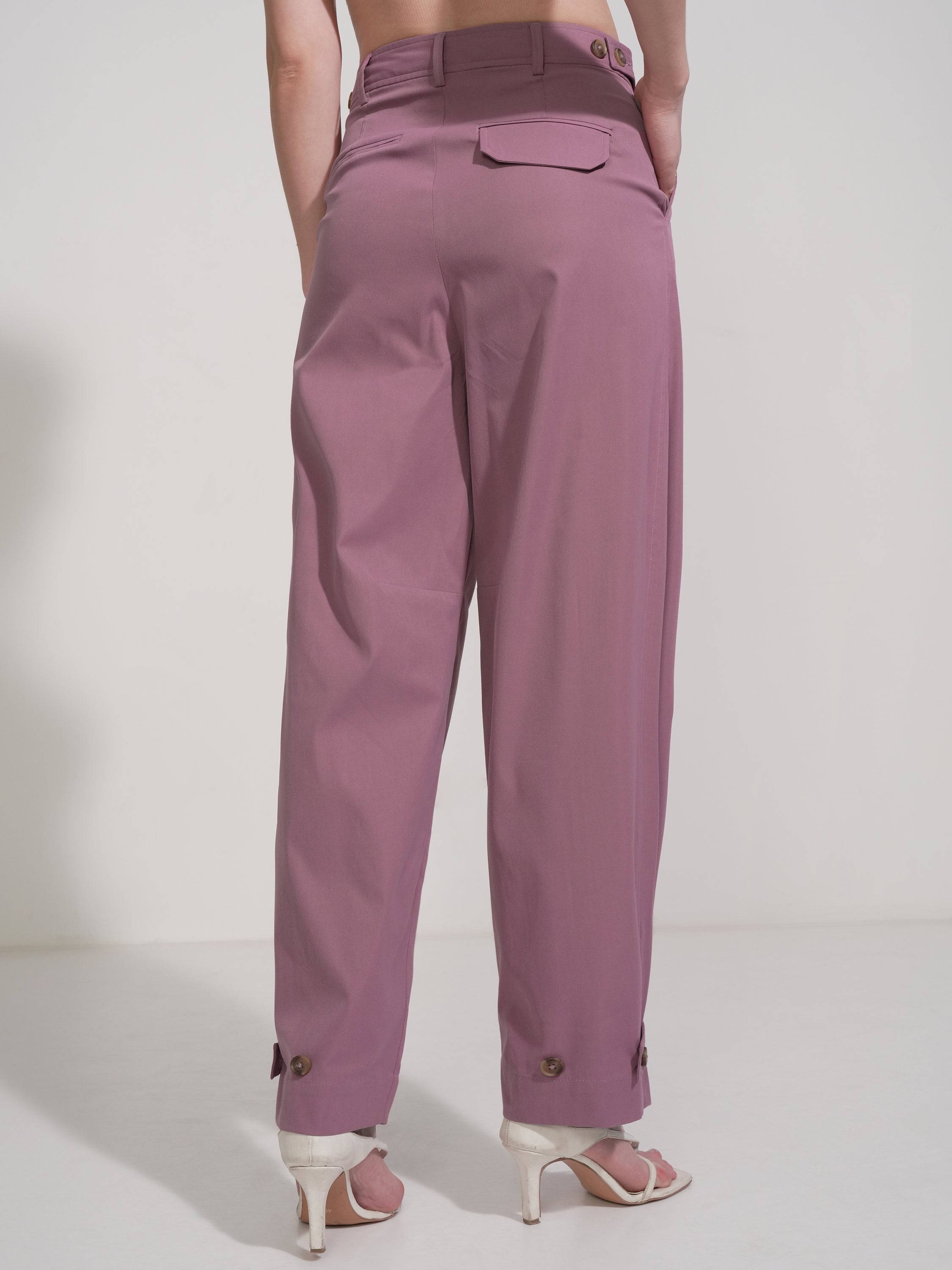 Tokyo Talkies Women Pink Solid Regular Fit Casual Trouser - Pink - Image 3