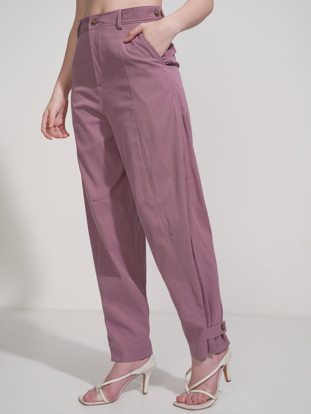 Tokyo Talkies Women Pink Solid Regular Fit Casual Trouser - Pink - Image 4