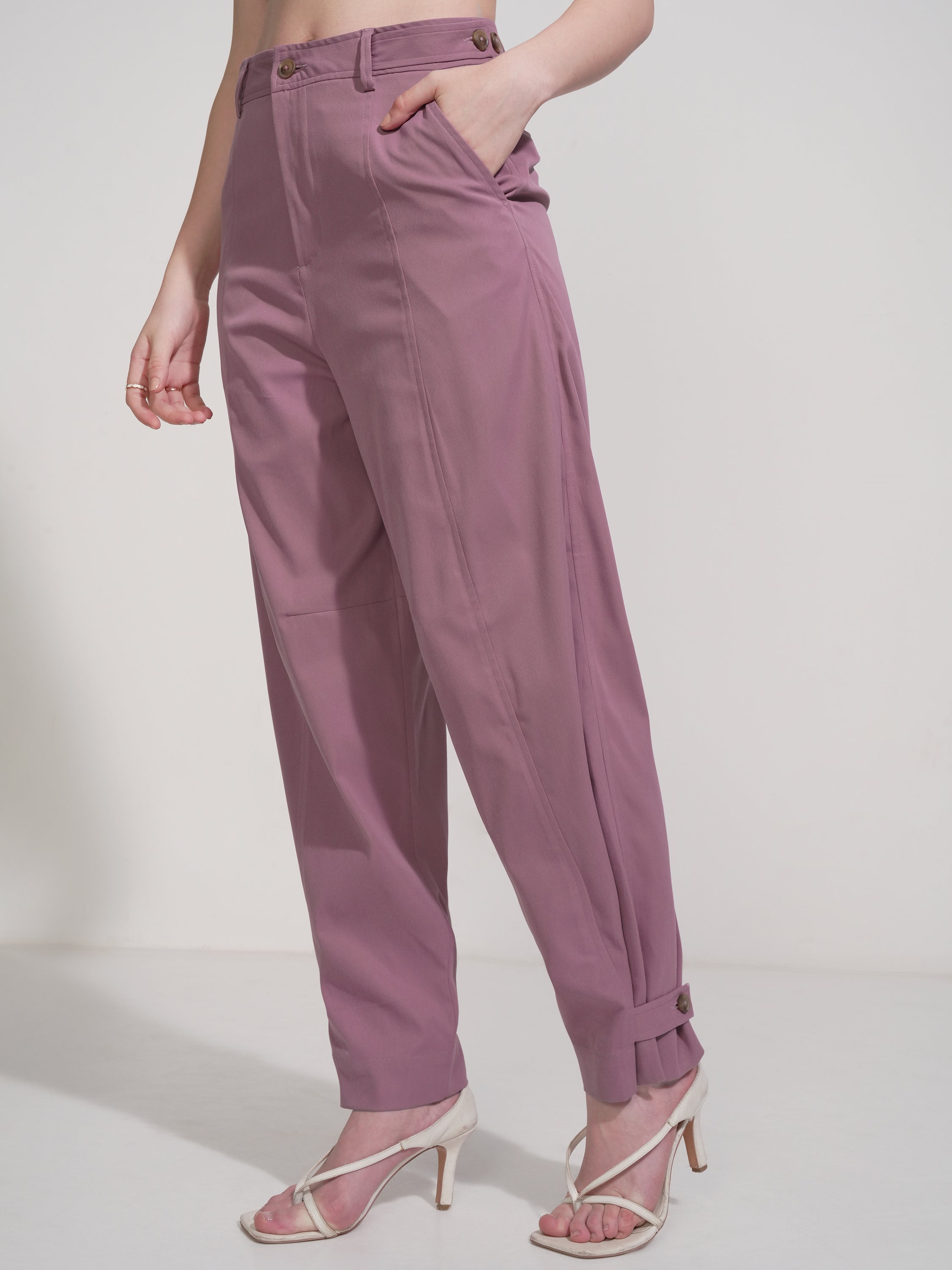 Tokyo Talkies Women Pink Solid Regular Fit Casual Trouser - Pink - Image 4