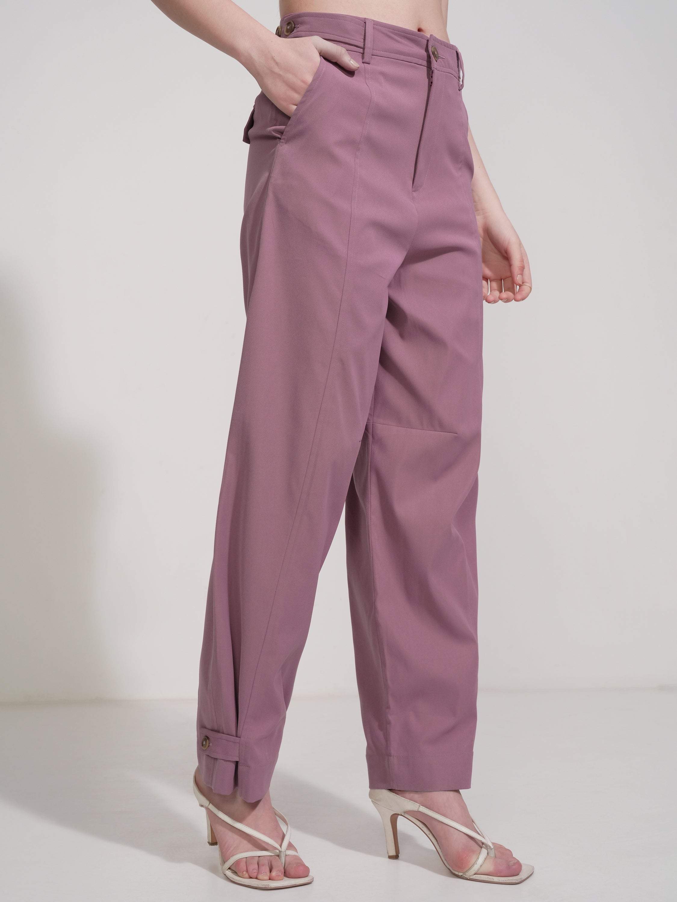 Tokyo Talkies Women Pink Solid Regular Fit Casual Trouser - Pink - Image 6