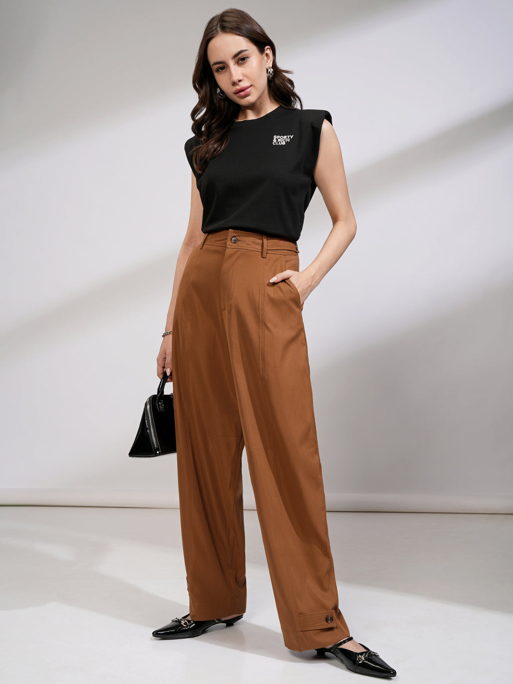 Tokyo Talkies Women Tan Solid Regular Fit Casual Trouser - Tan - Image 2