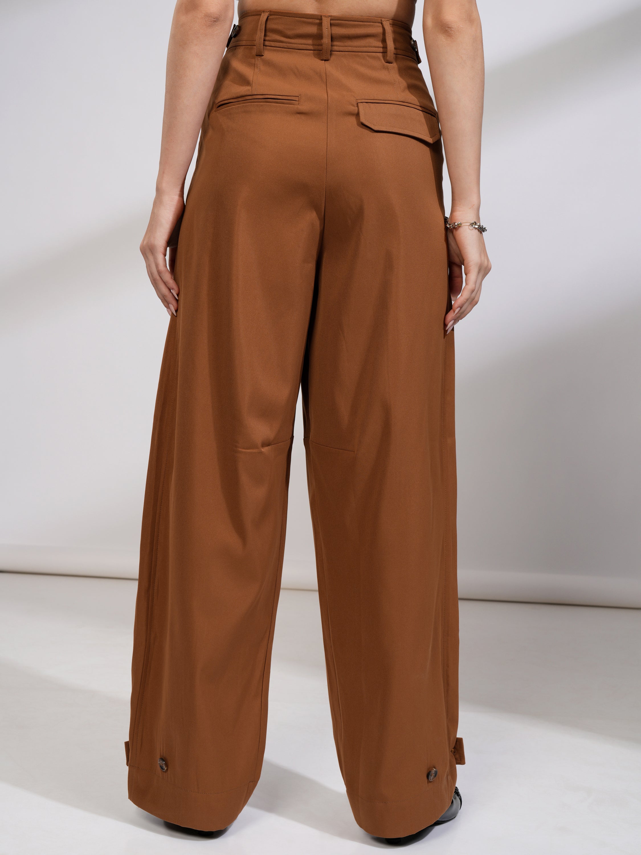 Tokyo Talkies Women Tan Solid Regular Fit Casual Trouser - Tan - Image 3