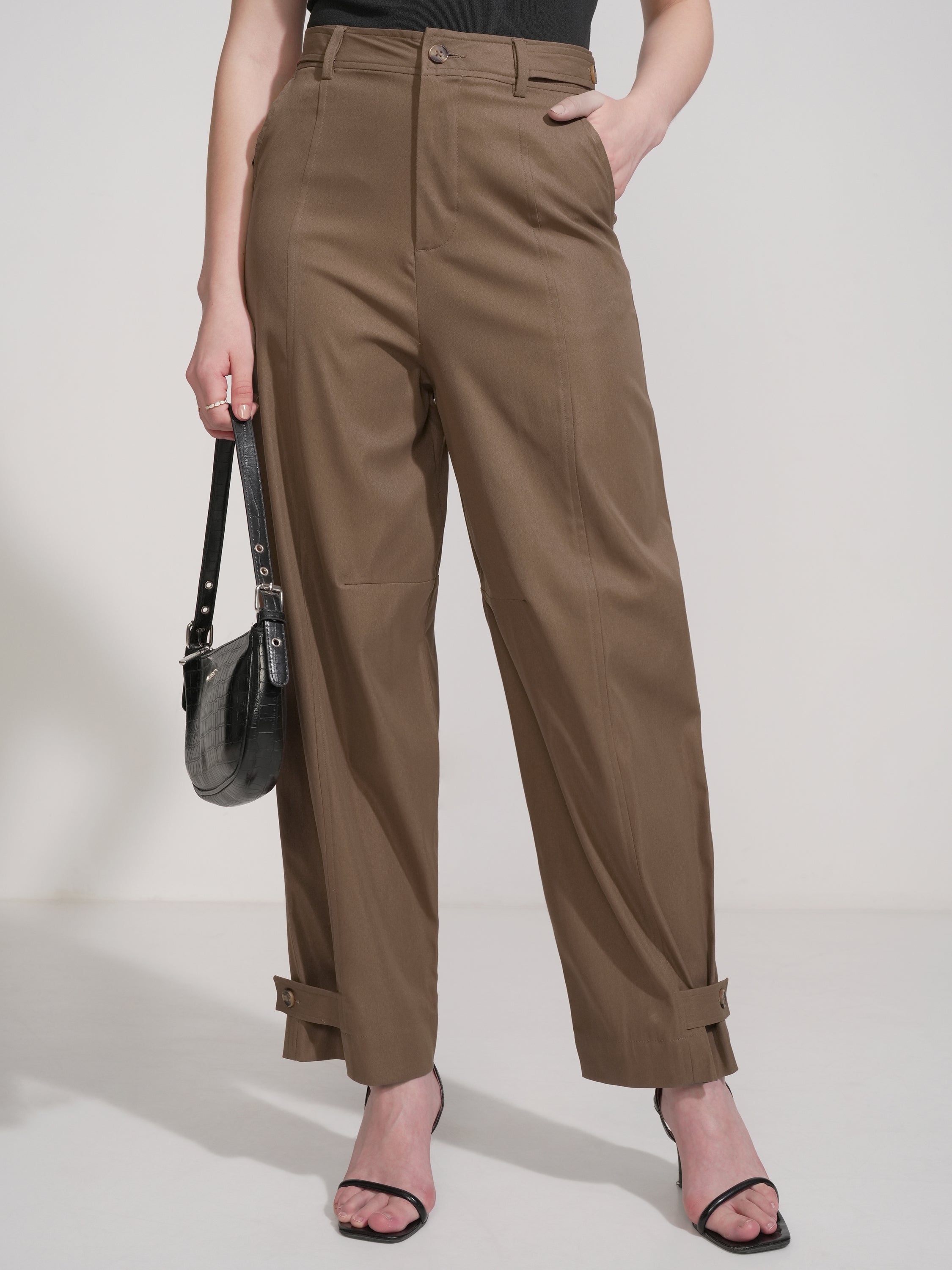Tokyo Talkies Women Brown Solid Regular Fit Casual Trouser - Brown - Image 1