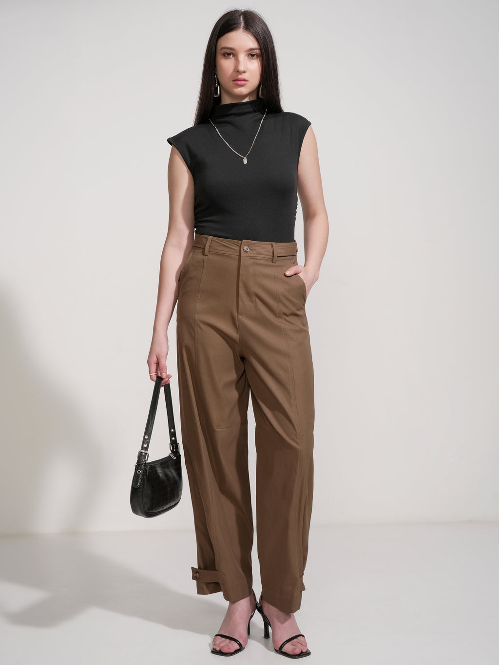 Tokyo Talkies Women Brown Solid Regular Fit Casual Trouser - Brown - Image 2