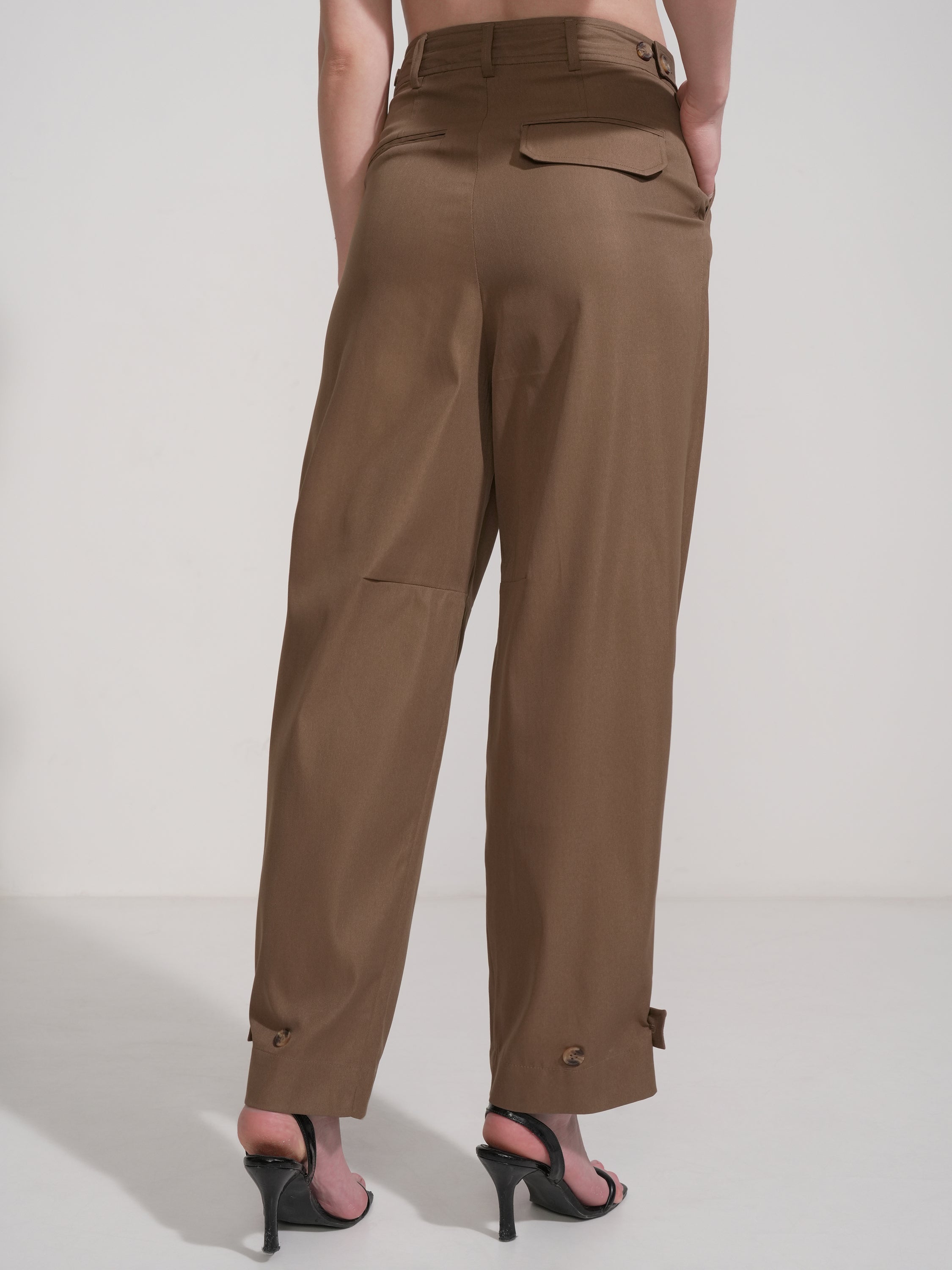Tokyo Talkies Women Brown Solid Regular Fit Casual Trouser - Brown - Image 3
