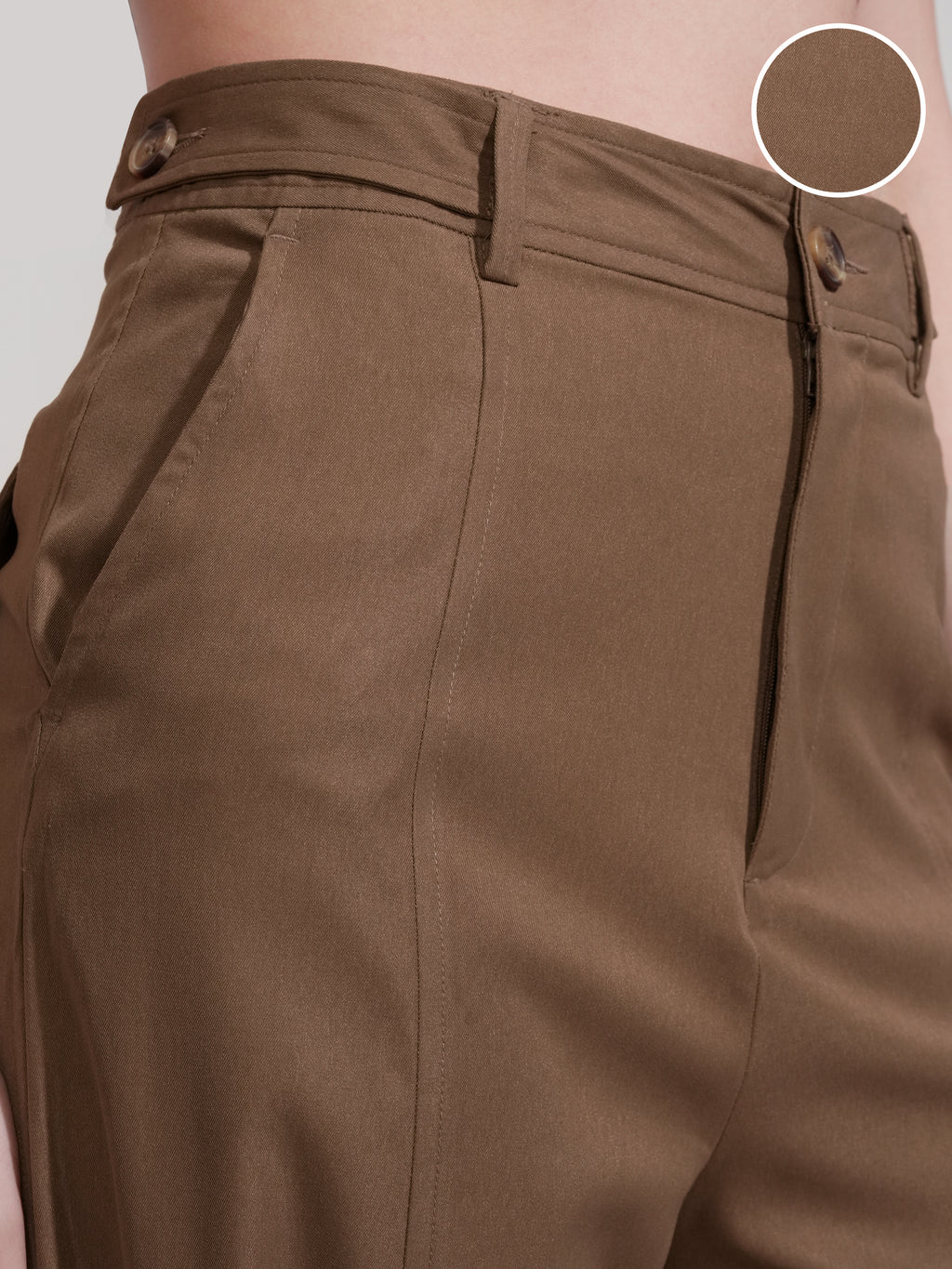 Tokyo Talkies Women Brown Solid Regular Fit Casual Trouser - Brown - Image 5