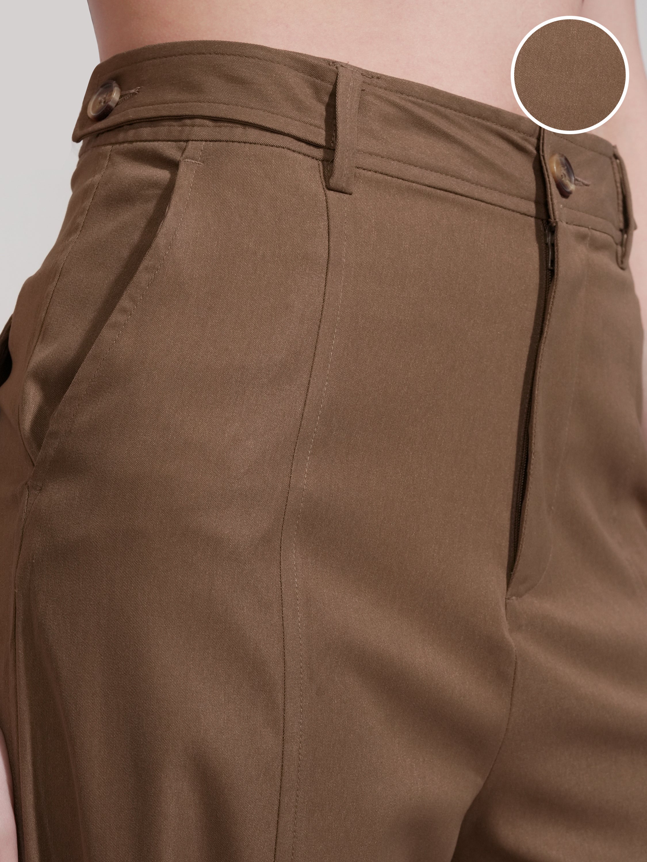 Tokyo Talkies Women Brown Solid Regular Fit Casual Trouser - Brown - Image 5
