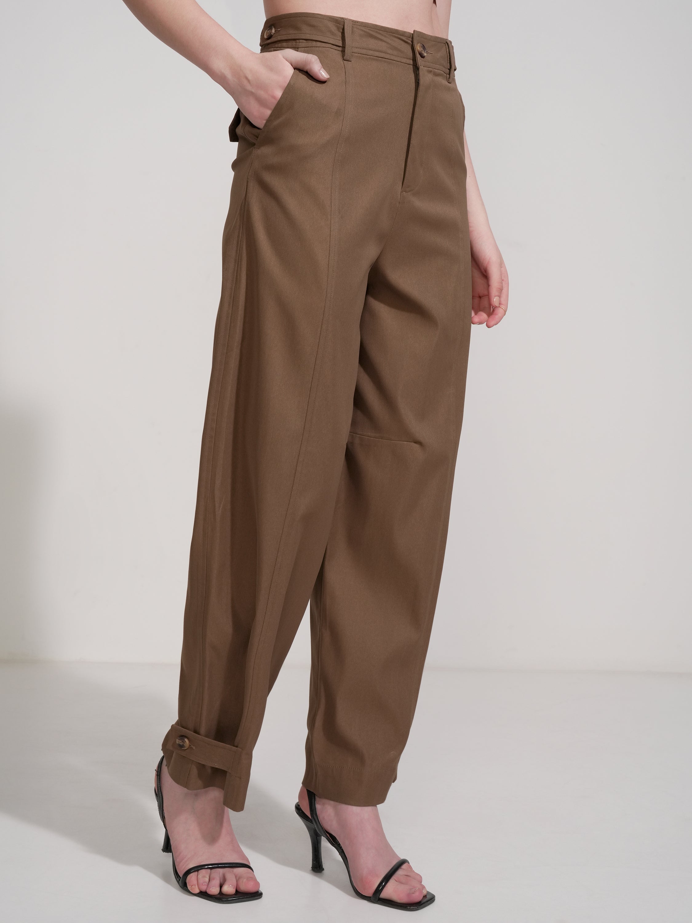 Tokyo Talkies Women Brown Solid Regular Fit Casual Trouser - Brown - Image 6