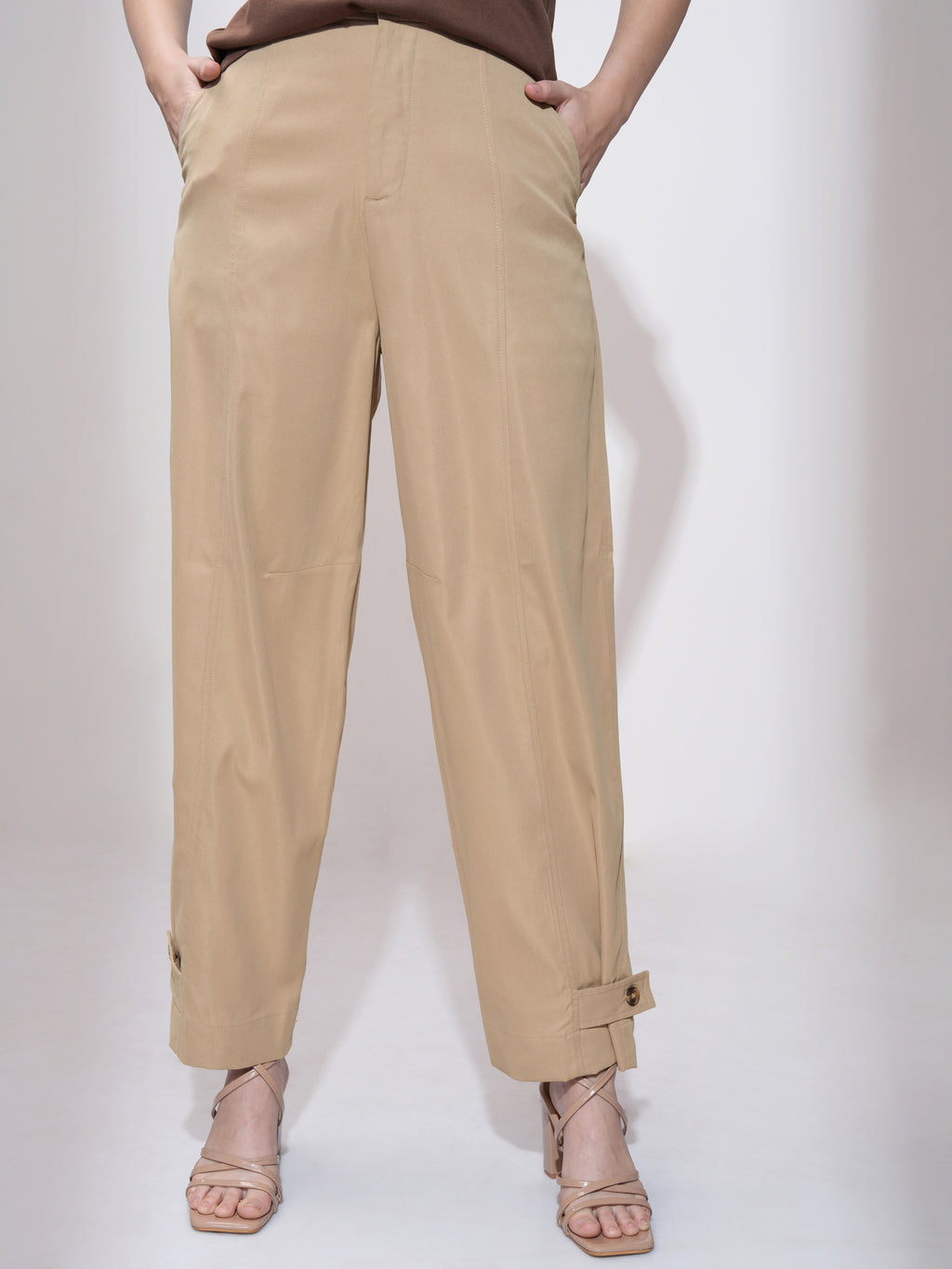 Tokyo Talkies Women Brown Solid Straight Fit Casual Trouser - Brown - Image 1