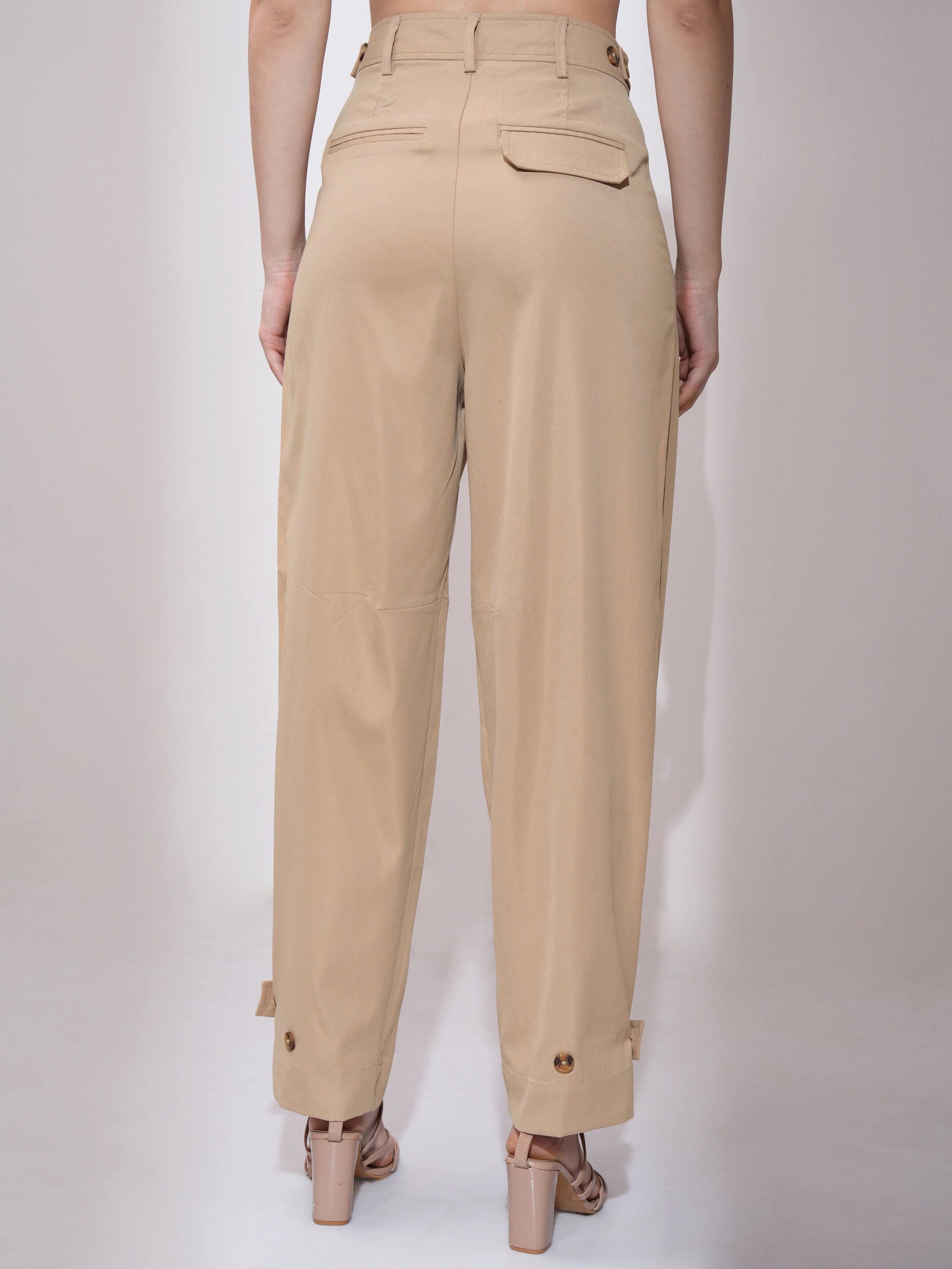 Tokyo Talkies Women Brown Solid Straight Fit Casual Trouser - Brown - Image 3