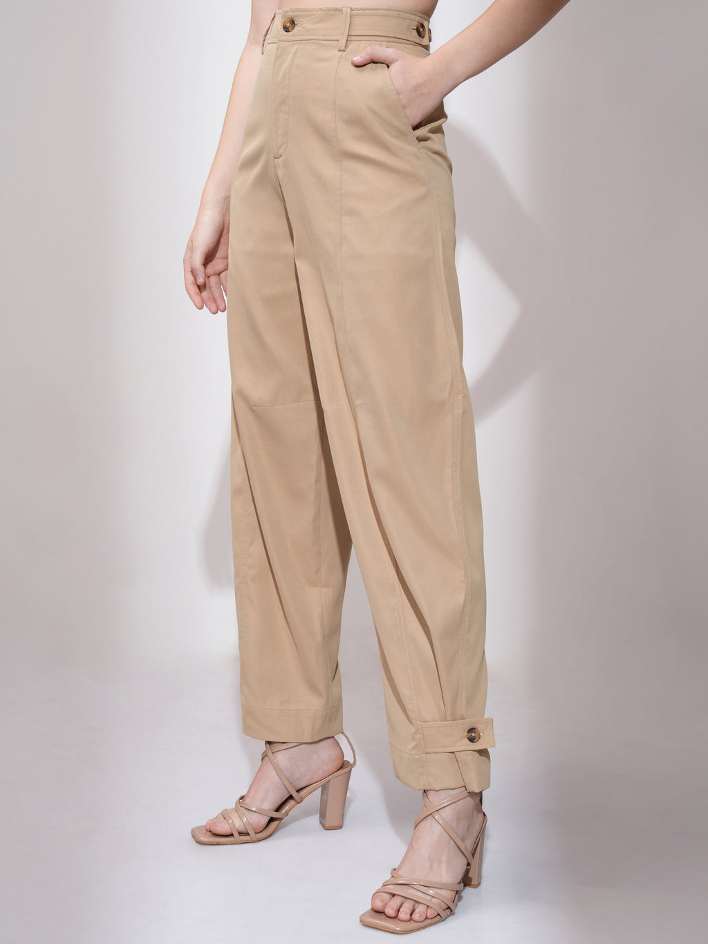 Tokyo Talkies Women Brown Solid Straight Fit Casual Trouser - Brown - Image 4