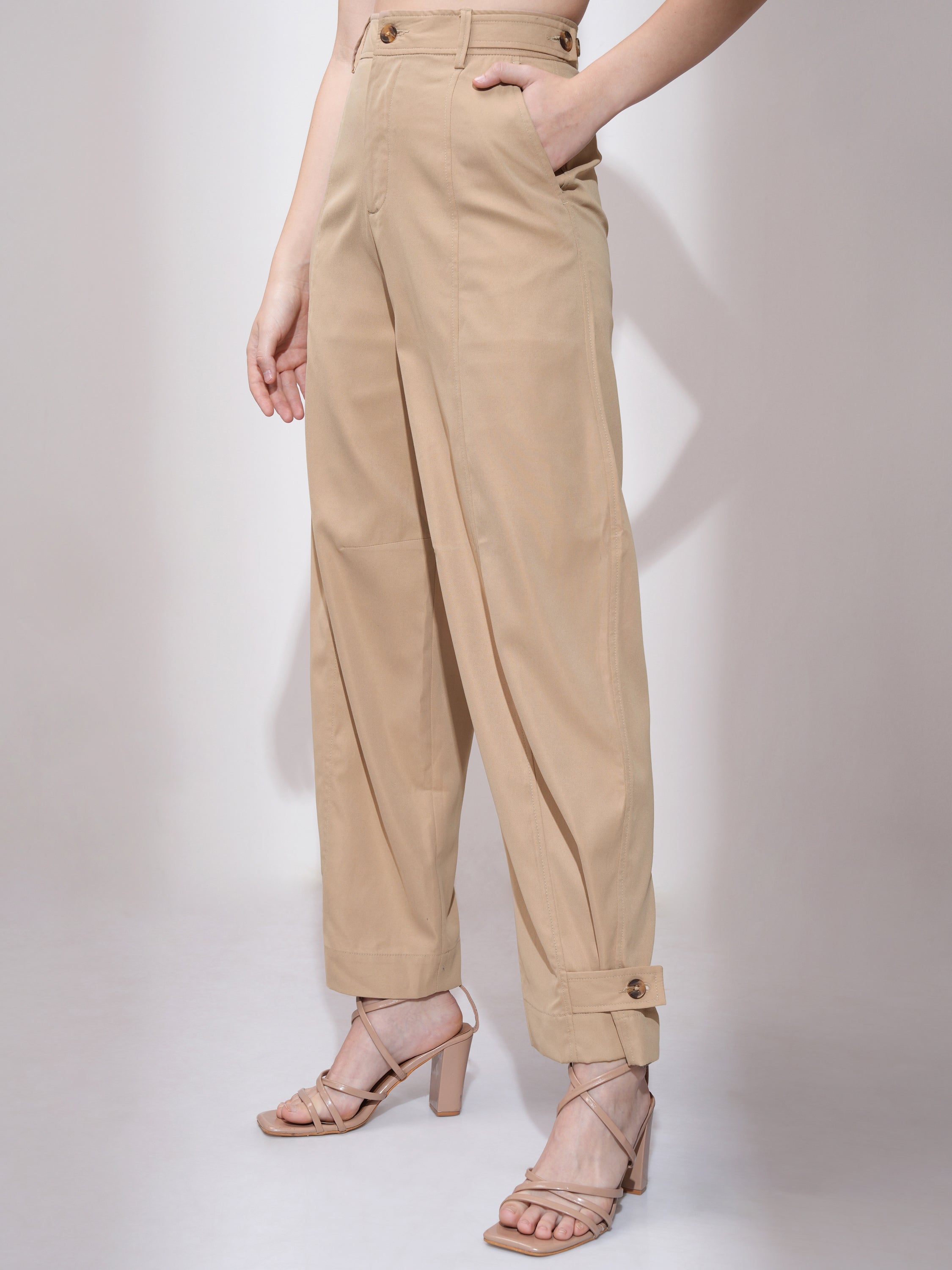 Tokyo Talkies Women Brown Solid Straight Fit Casual Trouser - Brown - Image 4