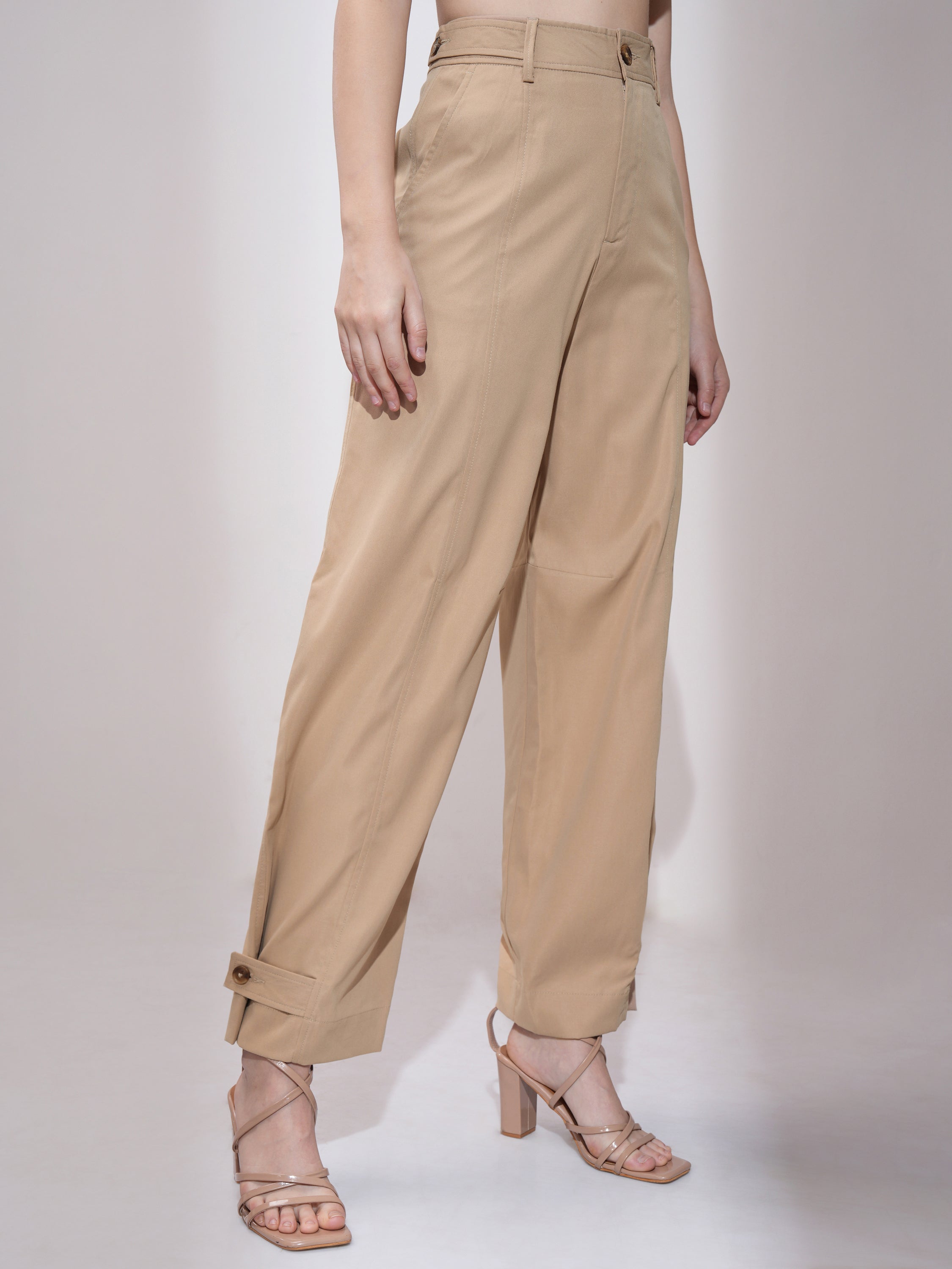 Tokyo Talkies Women Brown Solid Straight Fit Casual Trouser - Brown - Image 6