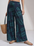 Tokyo Talkies Women Blue Printed Flared Casual Trousers - Blue - Image 1