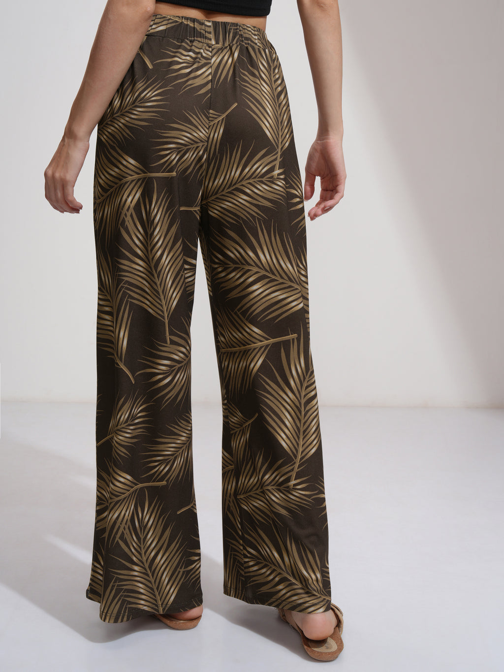 Tokyo Talkies Women Brown Printed Flared Casual Trousers - Brown - Image 3