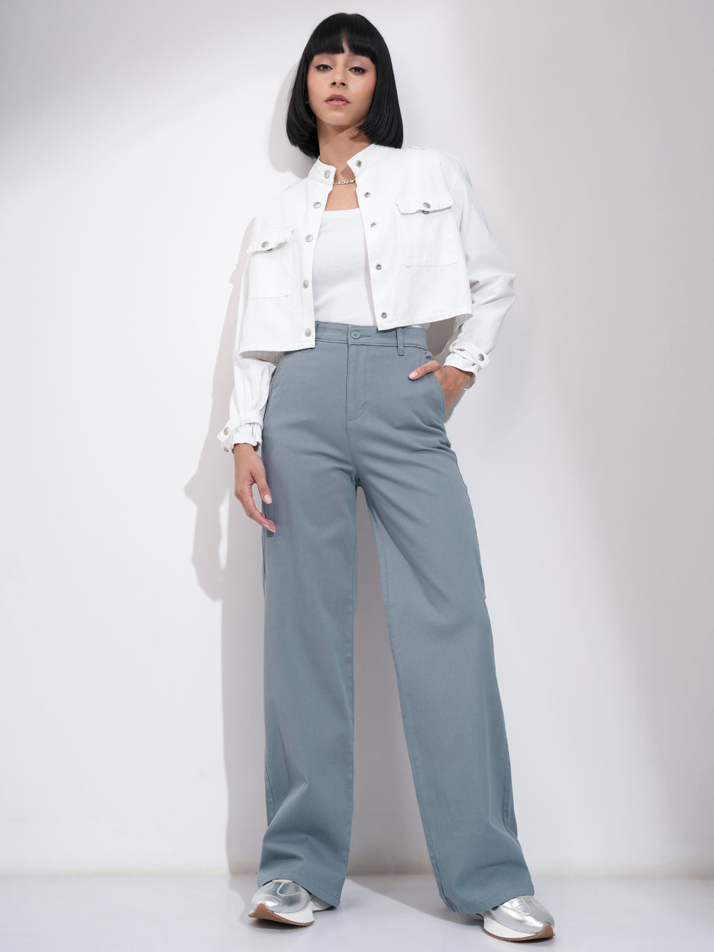 Tokyo Talkies Women Blue Solid Flared Casual Trouser - Blue - Image 2