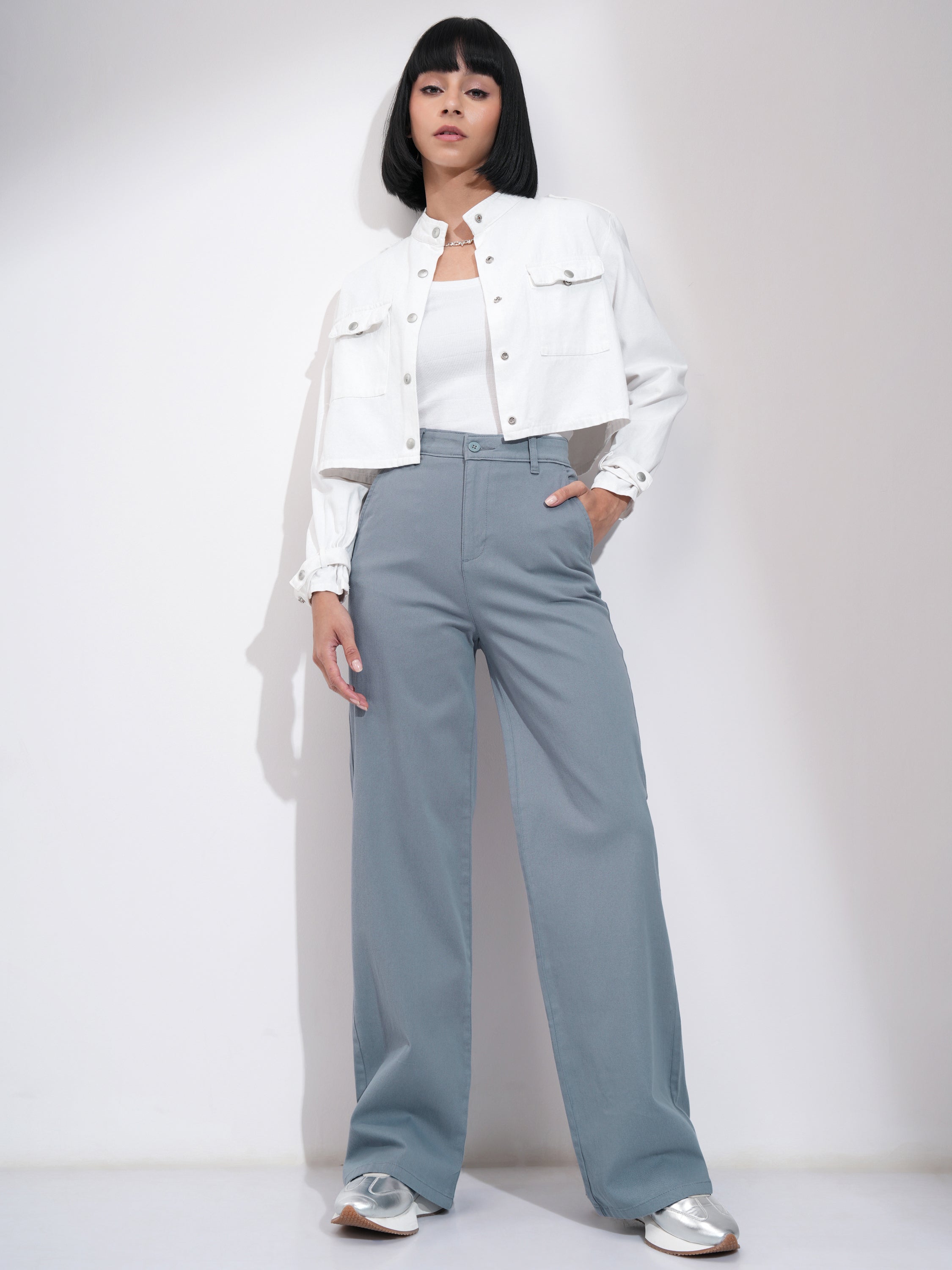 Tokyo Talkies Women Blue Solid Flared Casual Trouser - Blue - Image 2