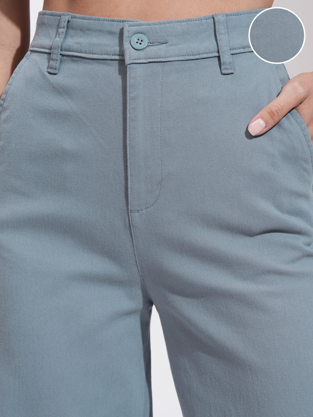 Tokyo Talkies Women Blue Solid Flared Casual Trouser - Blue - Image 5