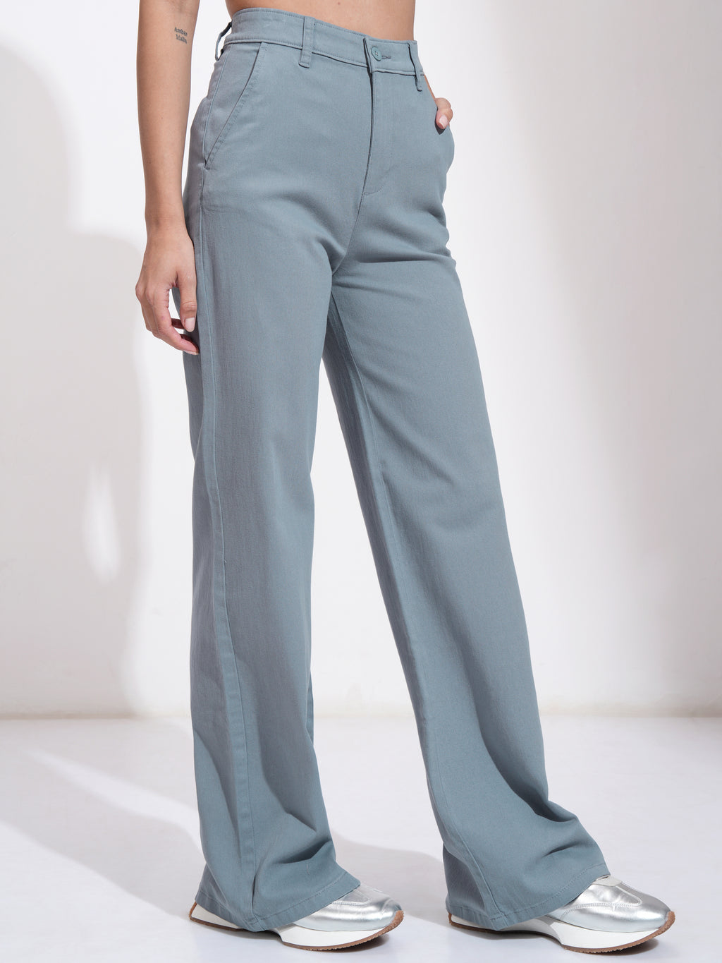 Tokyo Talkies Women Blue Solid Flared Casual Trouser - Blue - Image 6