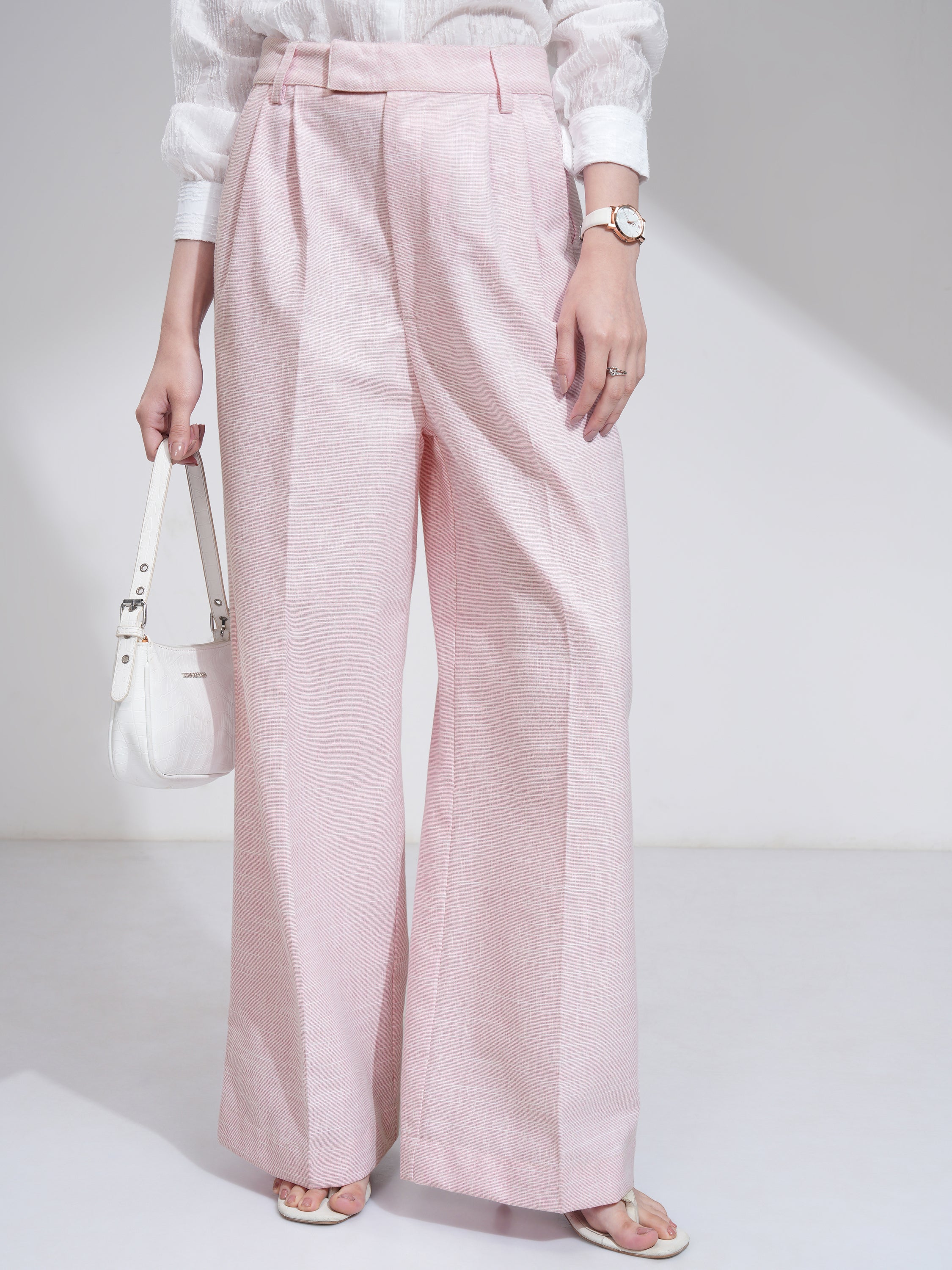 Tokyo Talkies Women Pink Solid Flared Casual Trouser - Pink - Image 1