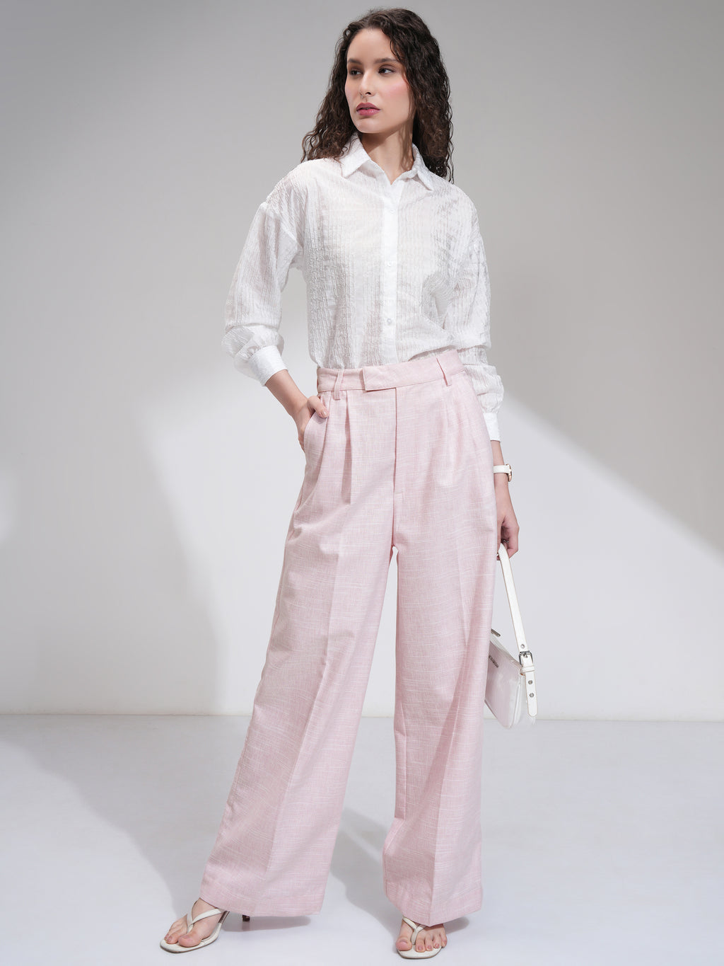 Tokyo Talkies Women Pink Solid Flared Casual Trouser - Pink - Image 2