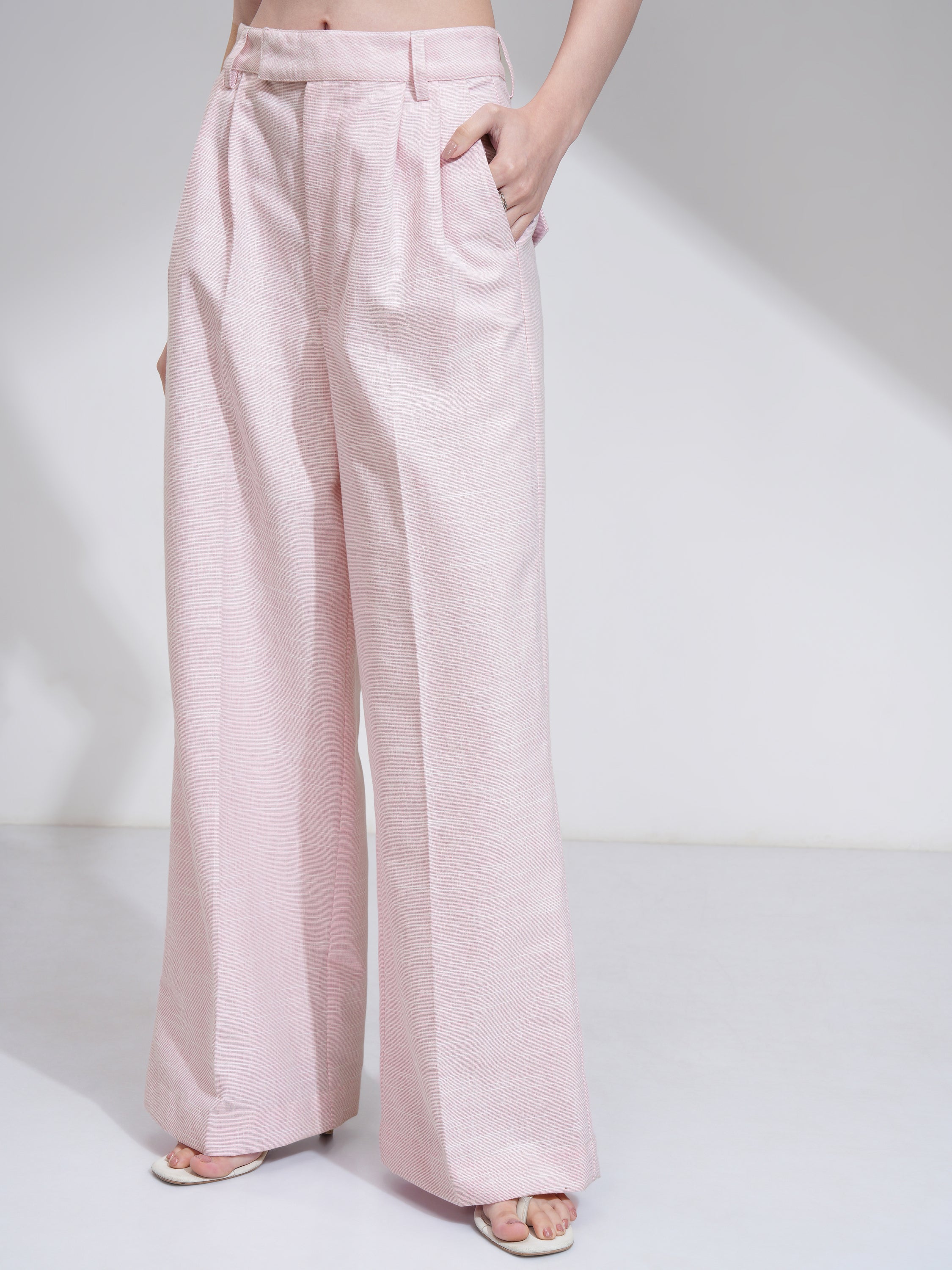 Tokyo Talkies Women Pink Solid Flared Casual Trouser - Pink - Image 4