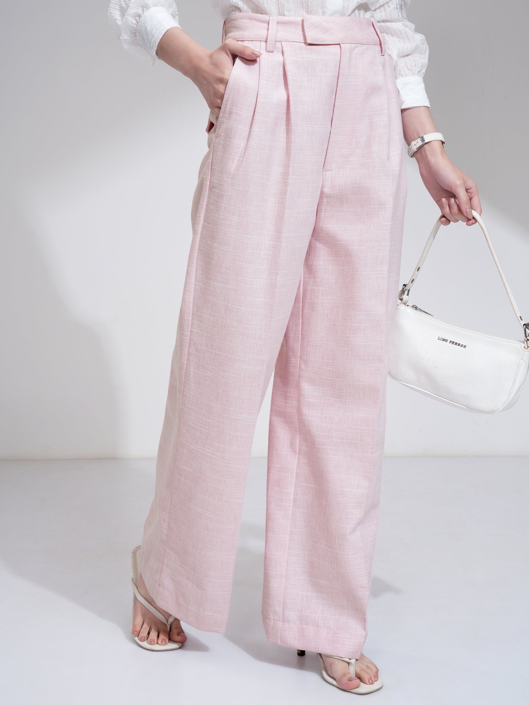 Tokyo Talkies Women Pink Solid Flared Casual Trouser - Pink - Image 6