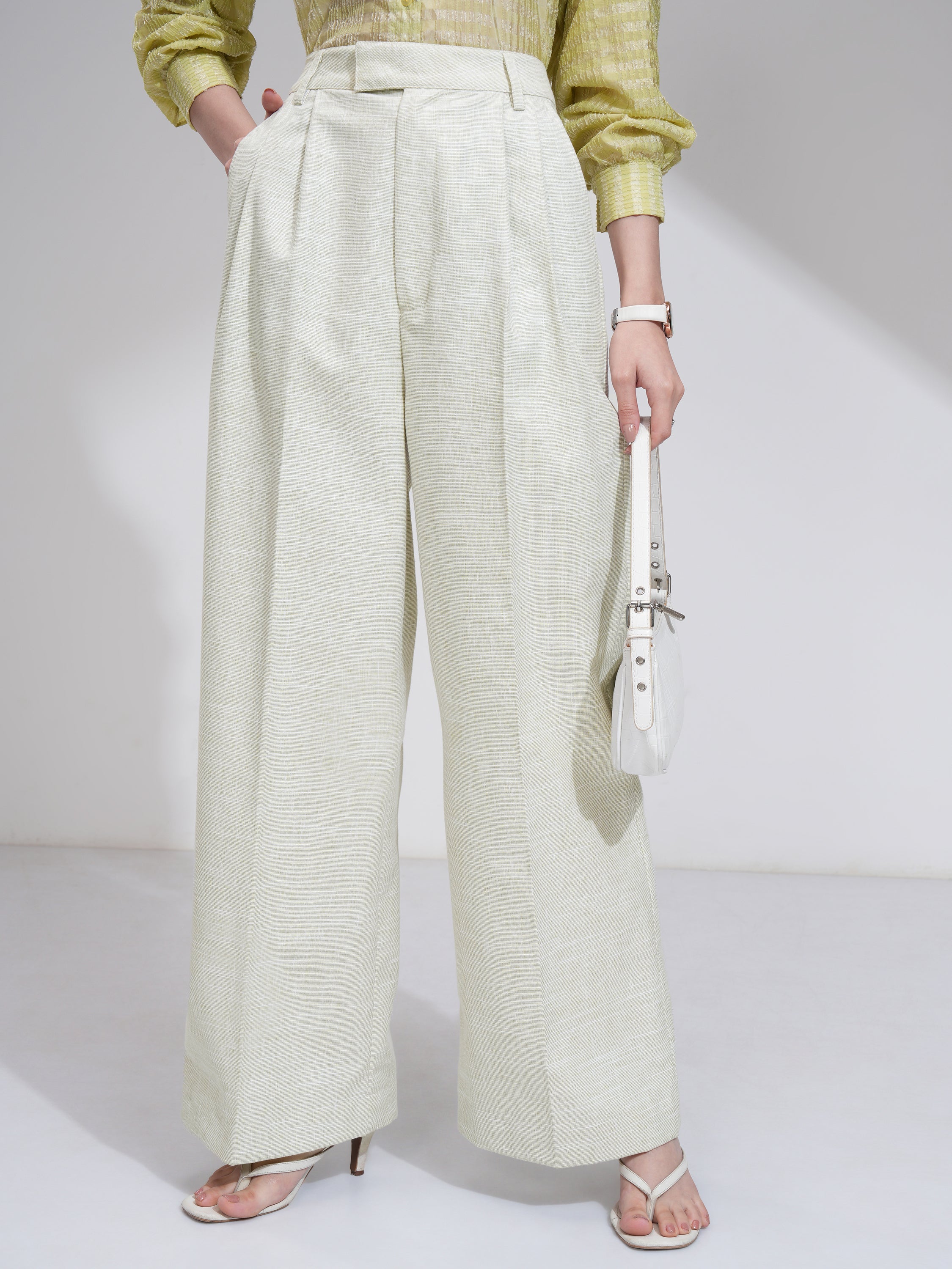 Tokyo Talkies Women Olive Solid Flared Casual Trouser - Olive - Image 1