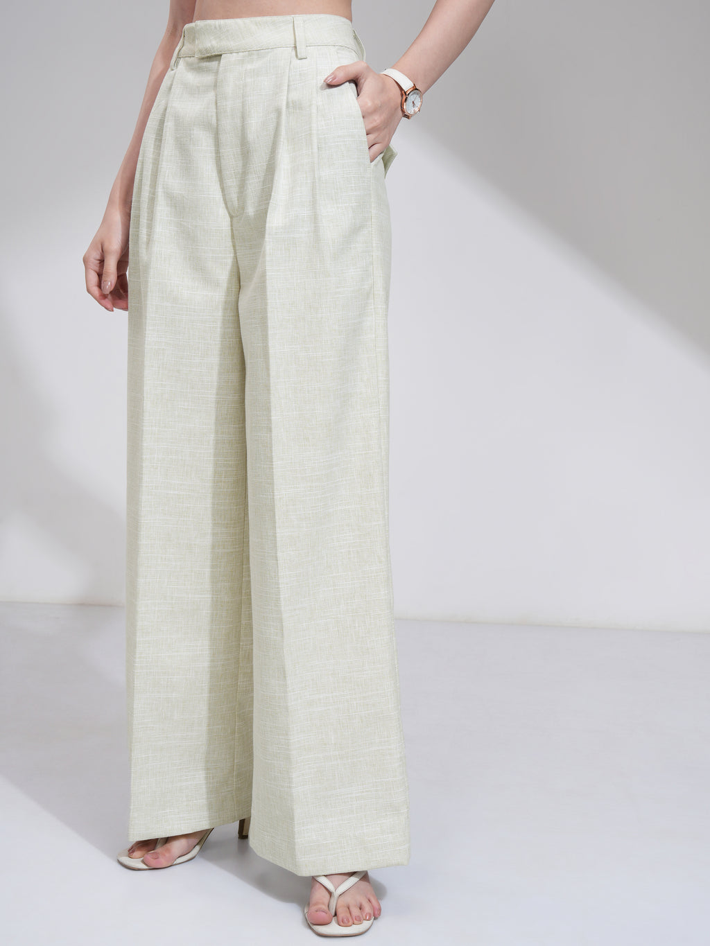 Tokyo Talkies Women Olive Solid Flared Casual Trouser - Olive - Image 4