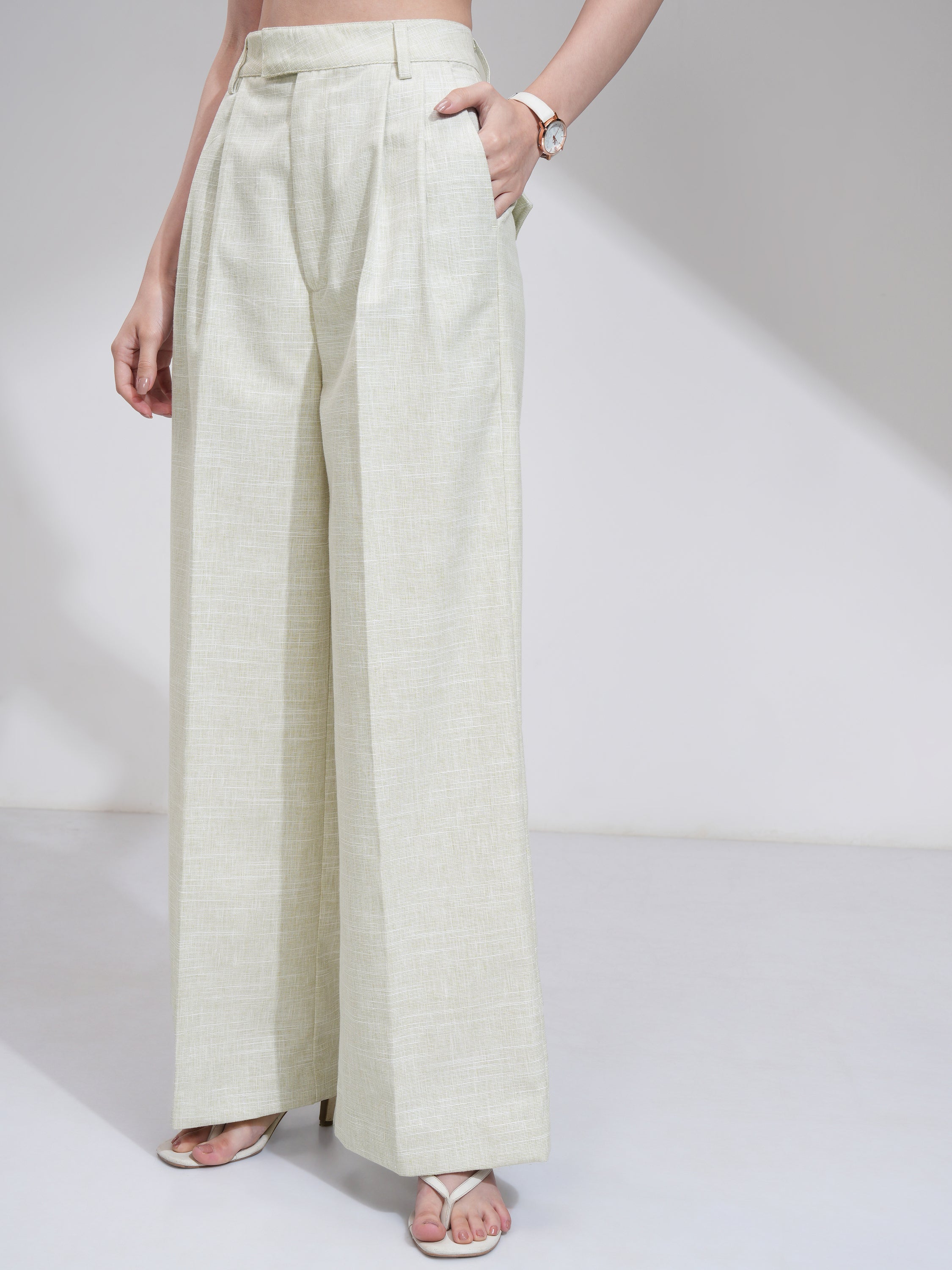Tokyo Talkies Women Olive Solid Flared Casual Trouser - Olive - Image 4