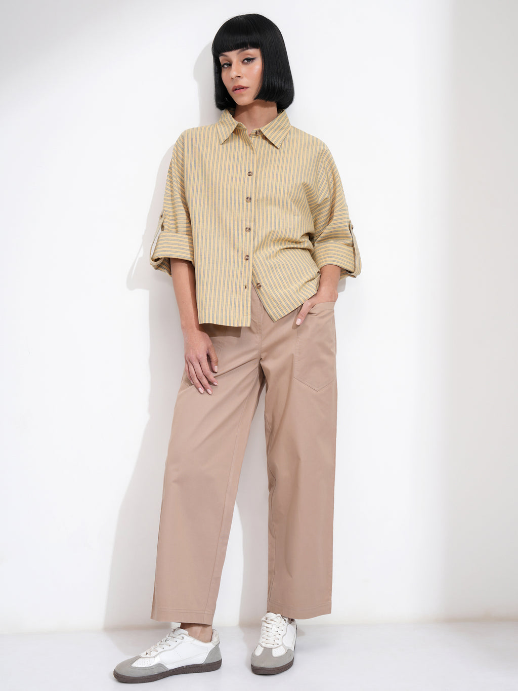 Tokyo Talkies Women Beige Solid Regular Fit Casual Trouser - Beige - Image 2