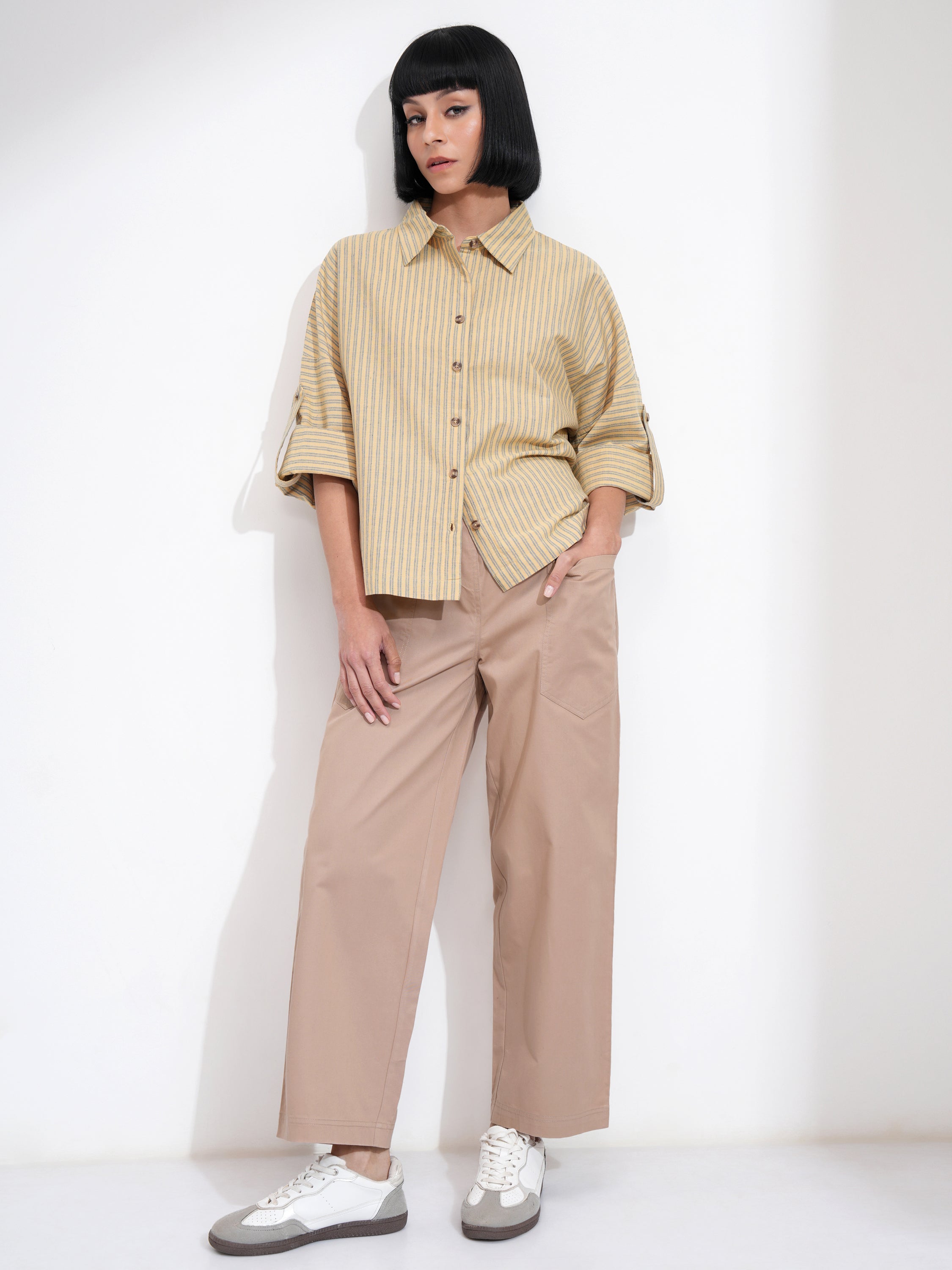 Tokyo Talkies Women Beige Solid Regular Fit Casual Trouser - Beige - Image 2