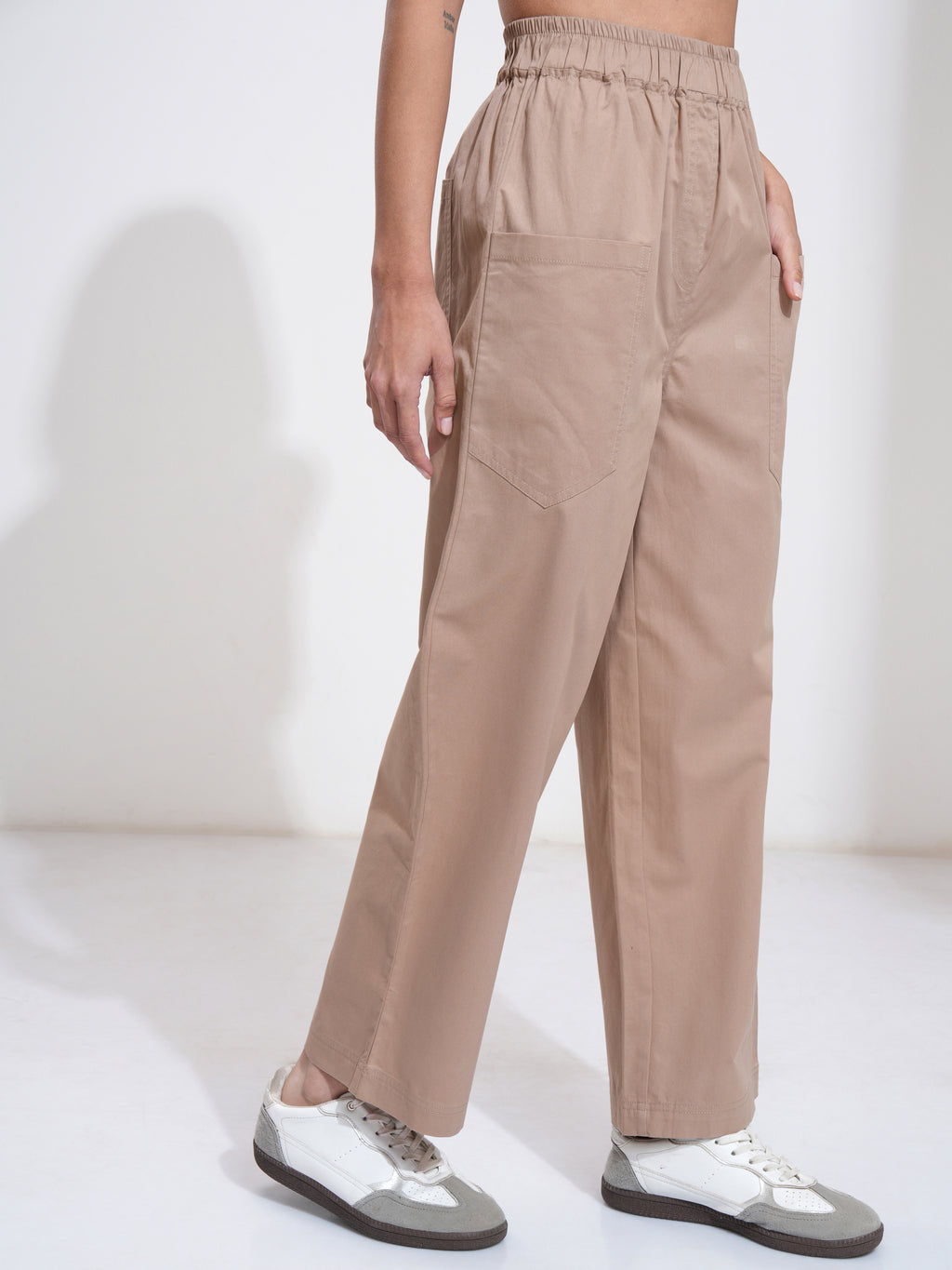 Tokyo Talkies Women Beige Solid Regular Fit Casual Trouser - Beige - Image 6