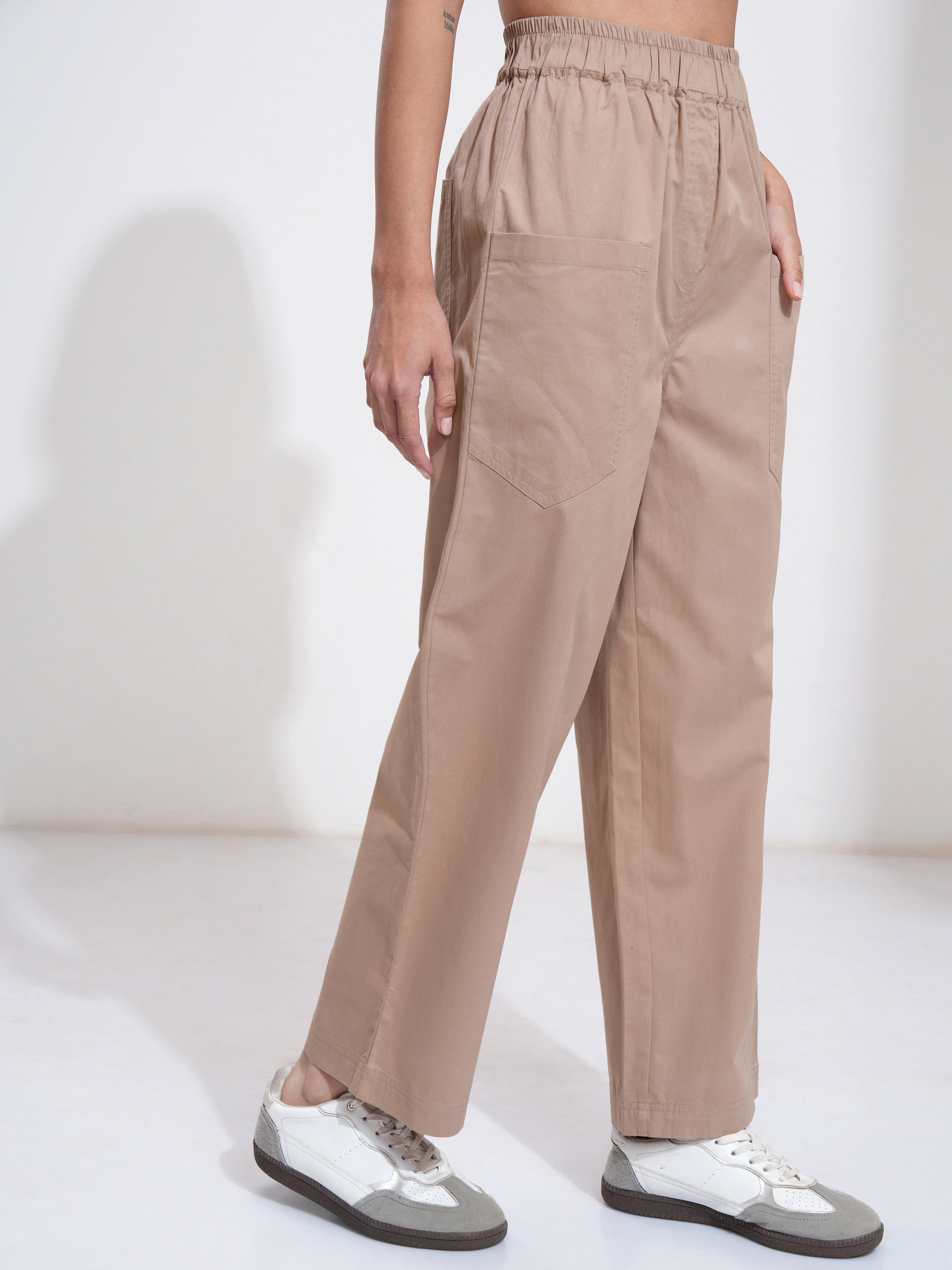 Tokyo Talkies Women Beige Solid Regular Fit Casual Trouser - Beige - Image 6