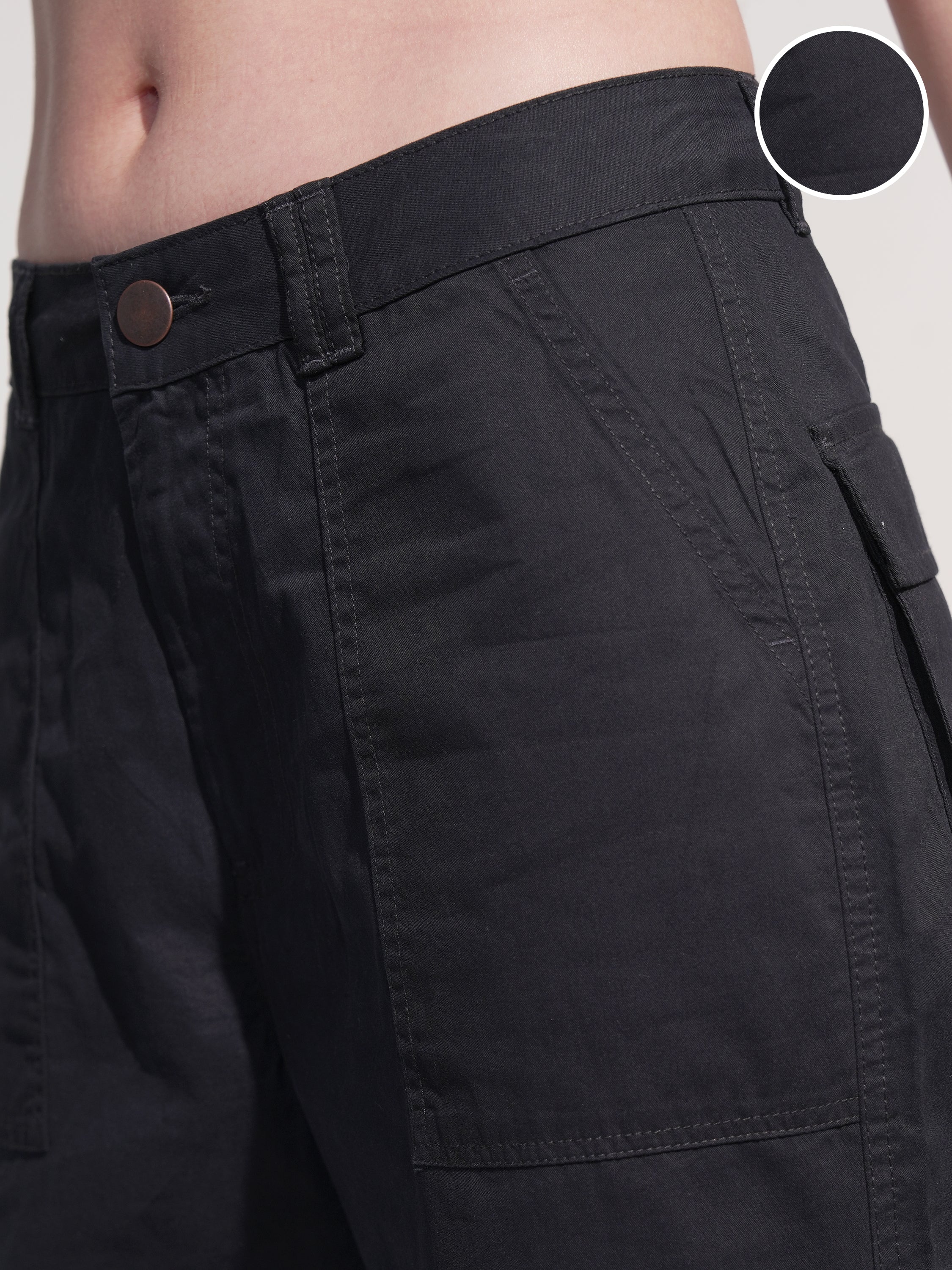 Tokyo Talkies Women Black Solid Straight Fit Cargos - Black - Image 5