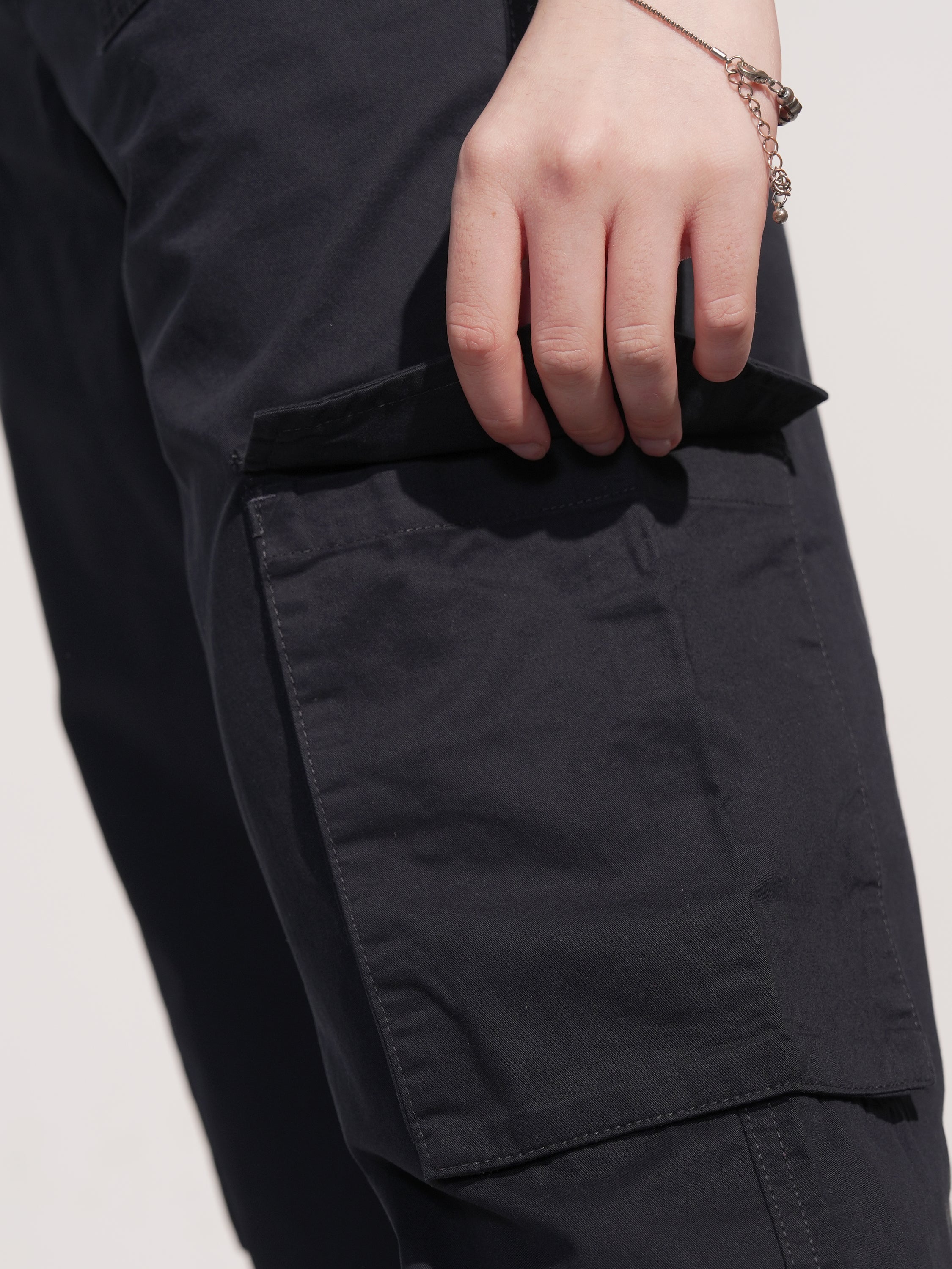 Tokyo Talkies Women Black Solid Straight Fit Cargos - Black - Image 7