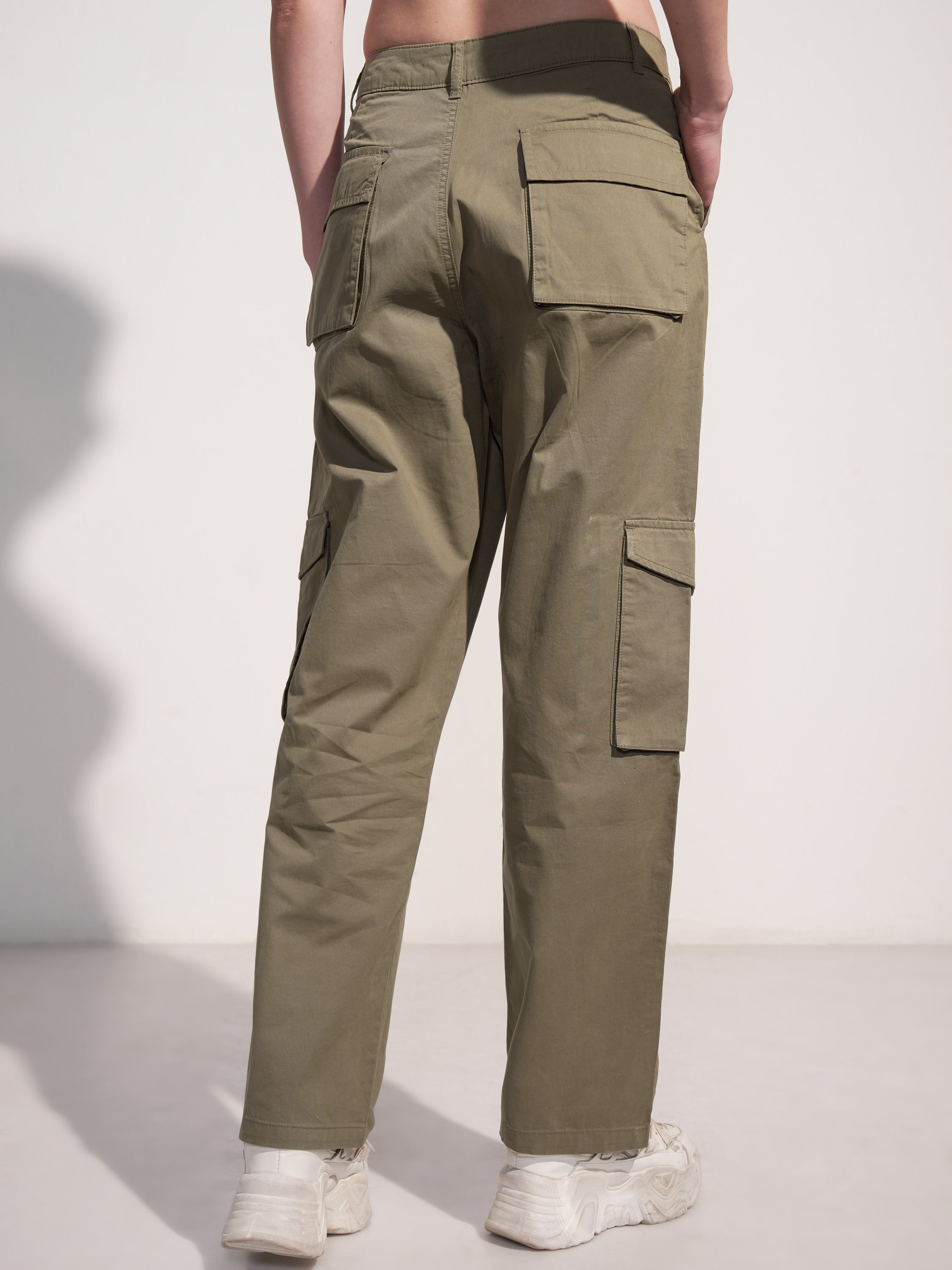 Tokyo Talkies Women Olive Solid Straight Fit Cargos - Olive - Image 3