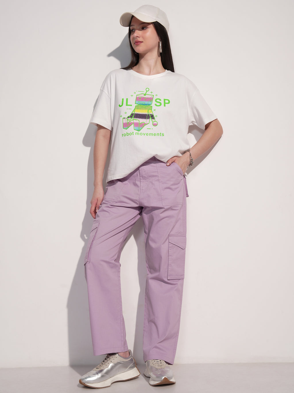 Tokyo Talkies Women Purple Solid Straight Fit Cargos - Purple - Image 2