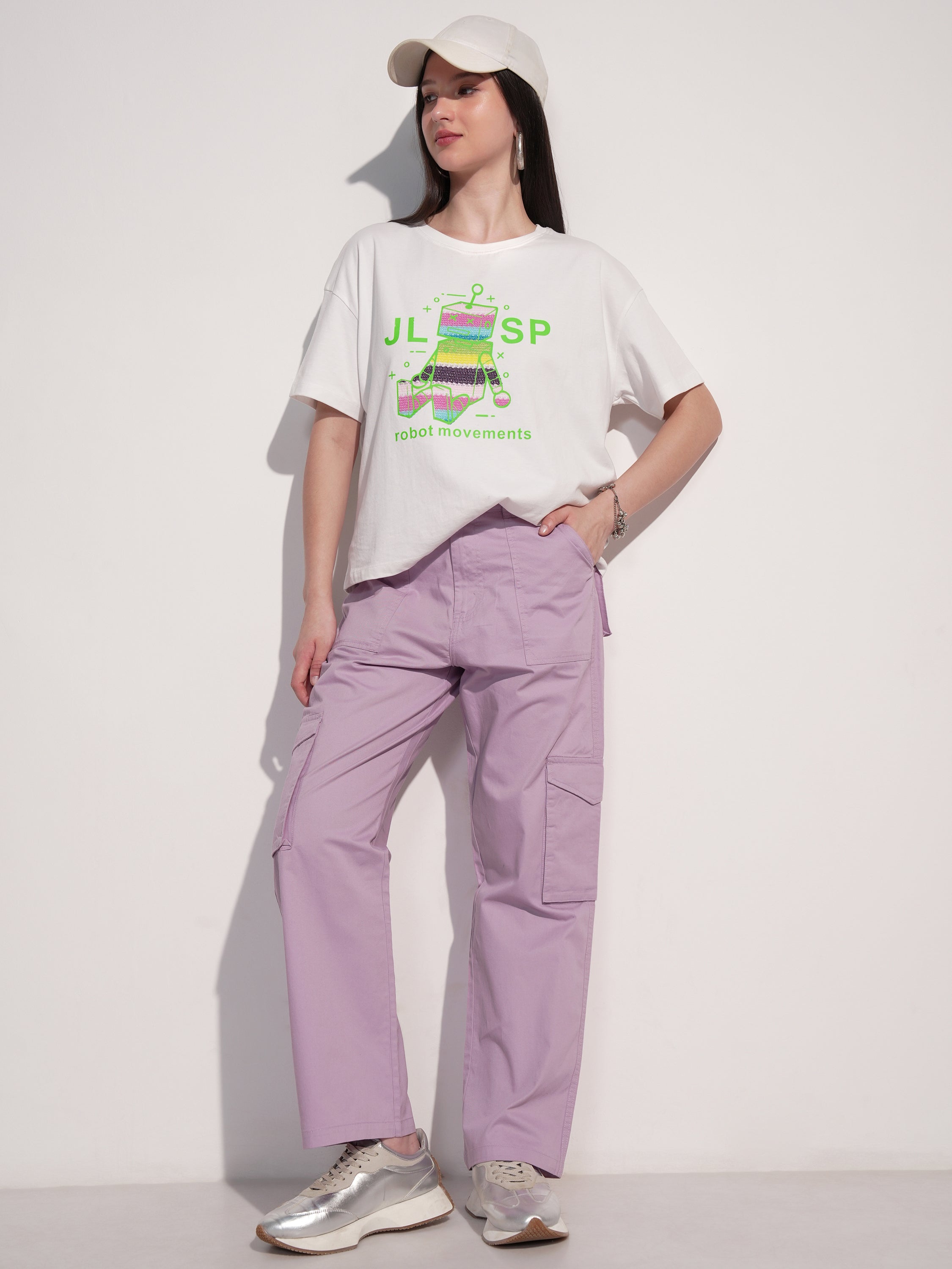 Tokyo Talkies Women Purple Solid Straight Fit Cargos - Purple - Image 2