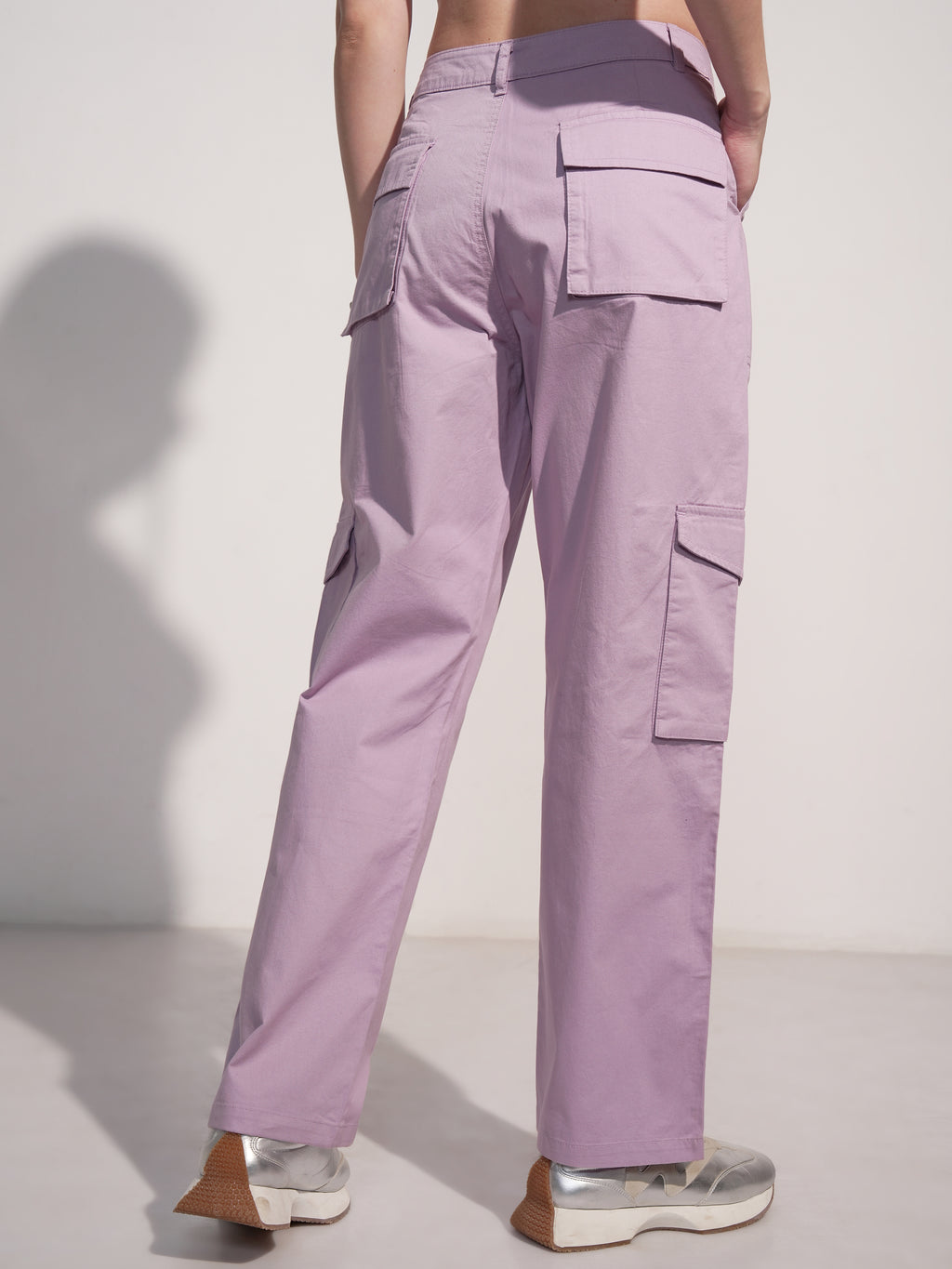 Tokyo Talkies Women Purple Solid Straight Fit Cargos - Purple - Image 3