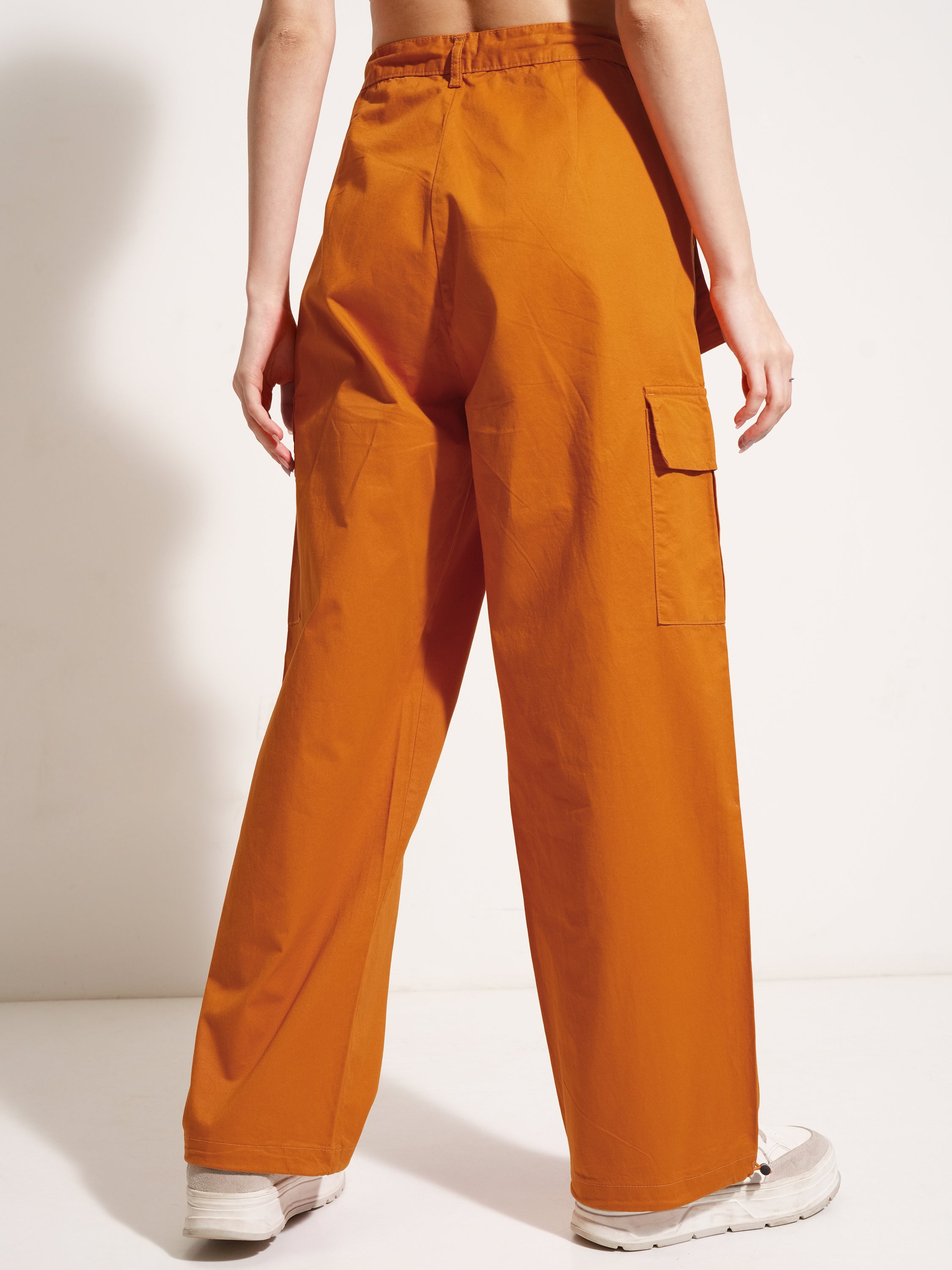 Tokyo Talkies Women Rust Solid Straight Fit Cargos - Rust - Image 3