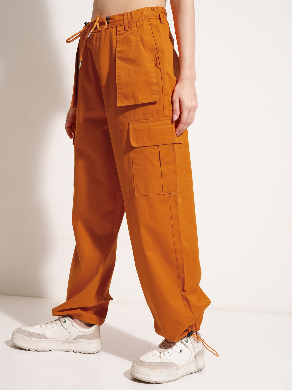 Tokyo Talkies Women Rust Solid Straight Fit Cargos - Rust - Image 4
