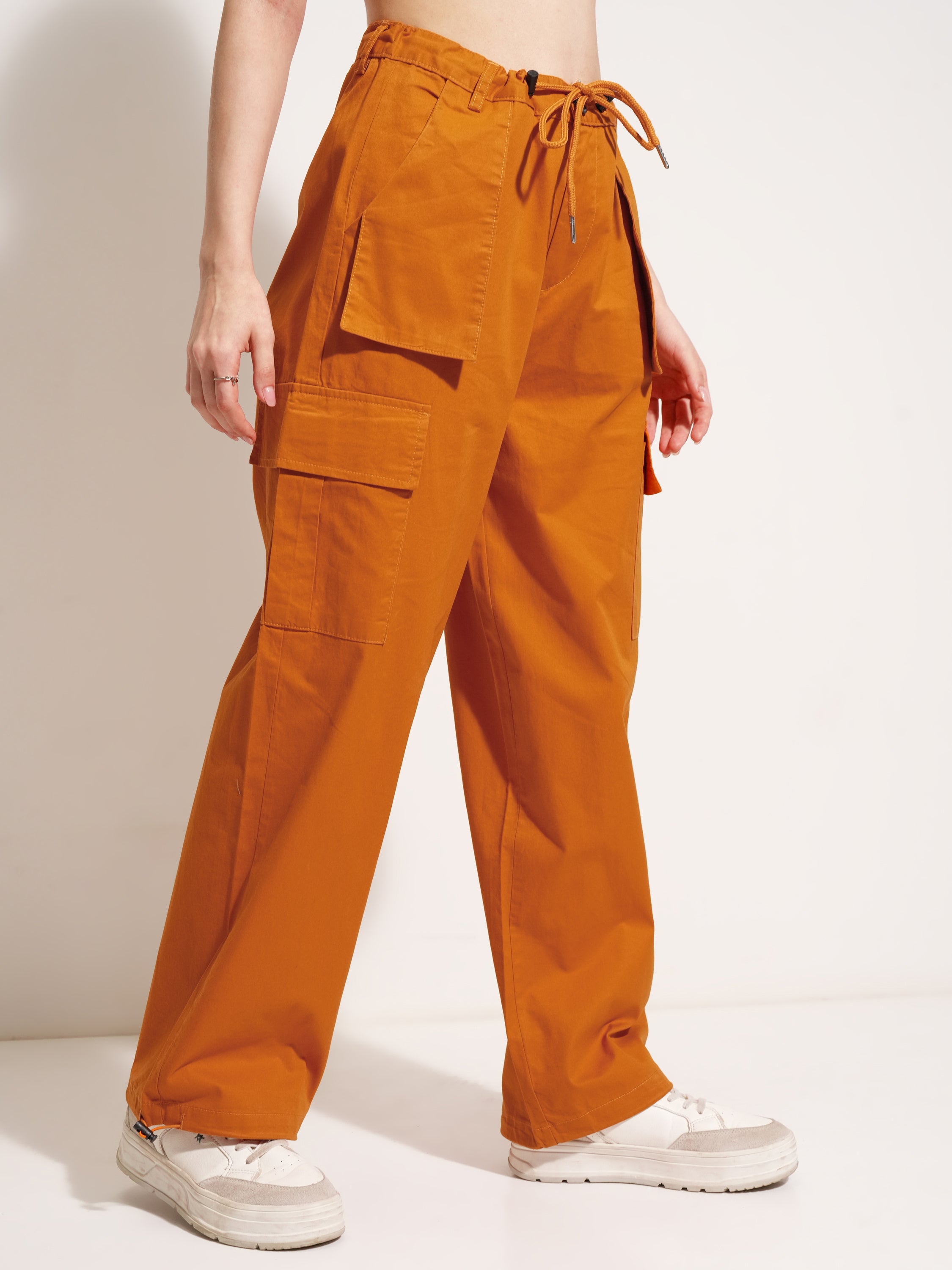 Tokyo Talkies Women Rust Solid Straight Fit Cargos - Rust - Image 6