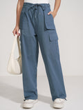 Tokyo Talkies Women Blue Solid Straight Fit Cargos - Blue - Image 1