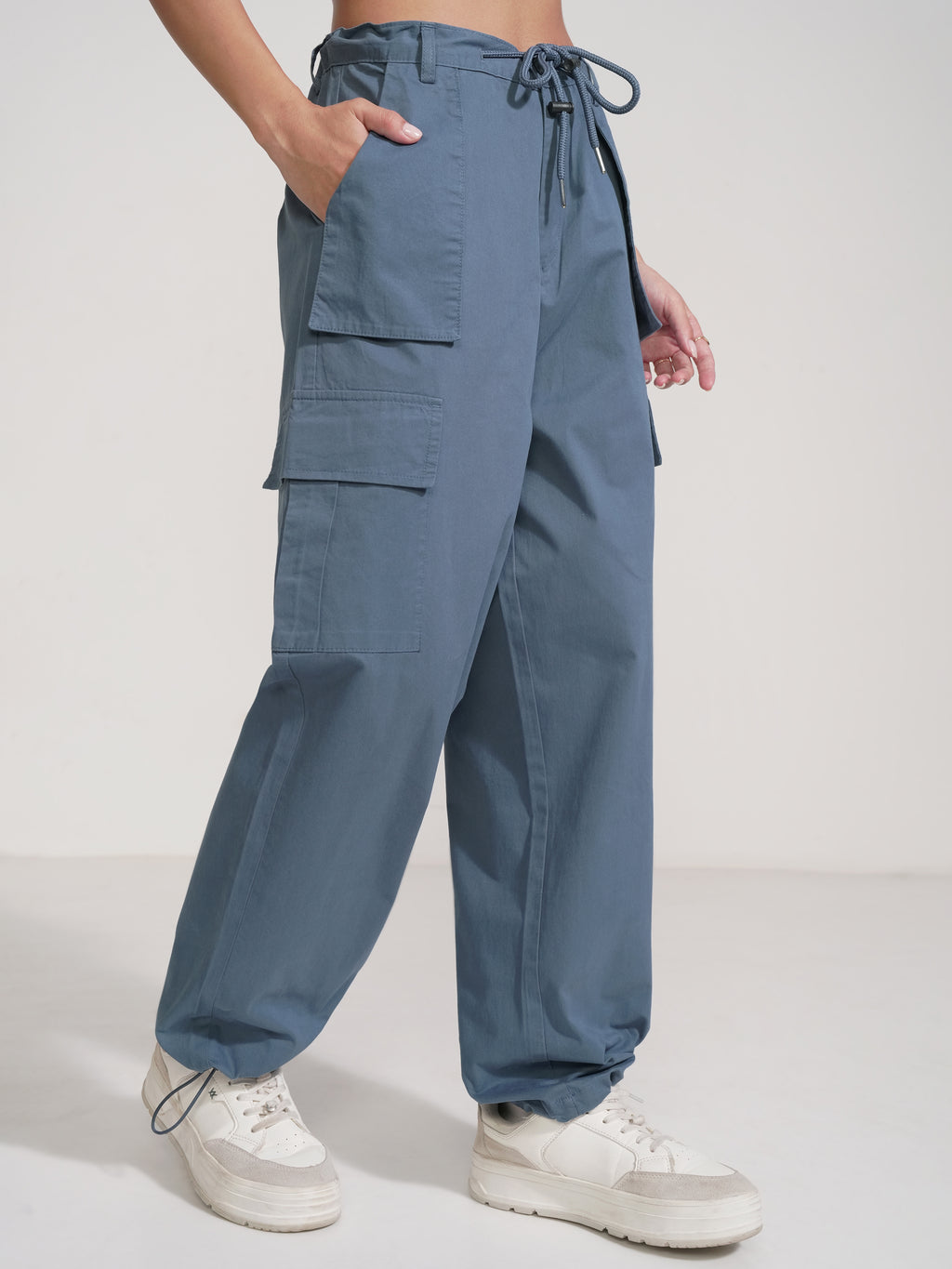 Tokyo Talkies Women Blue Solid Straight Fit Cargos - Blue - Image 6