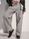 Tokyo Talkies Women Grey Solid Straight Fit Cargos - Grey - Image 1